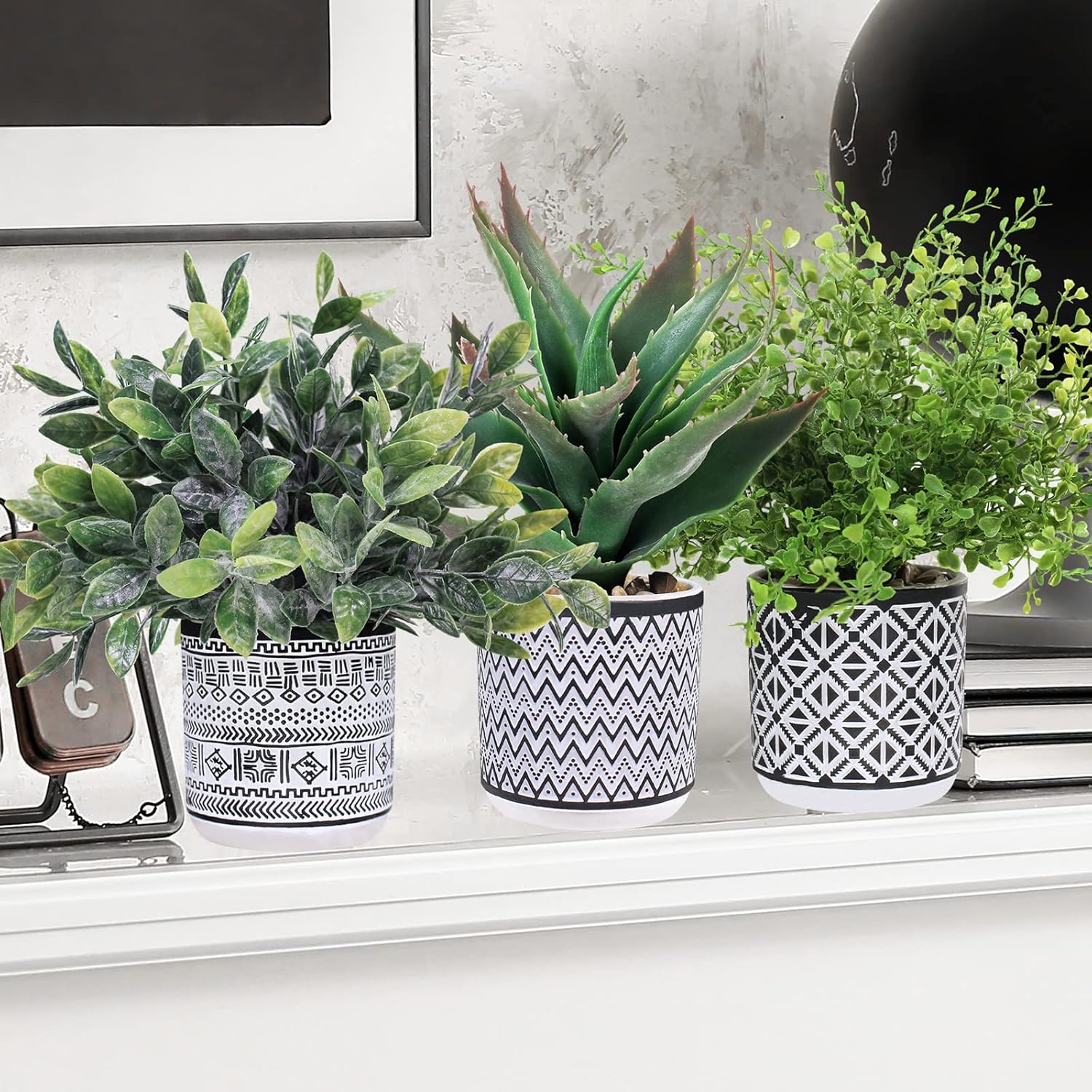 Winlyn Set of 3 Assorted Faux Plants in Geometric Pots