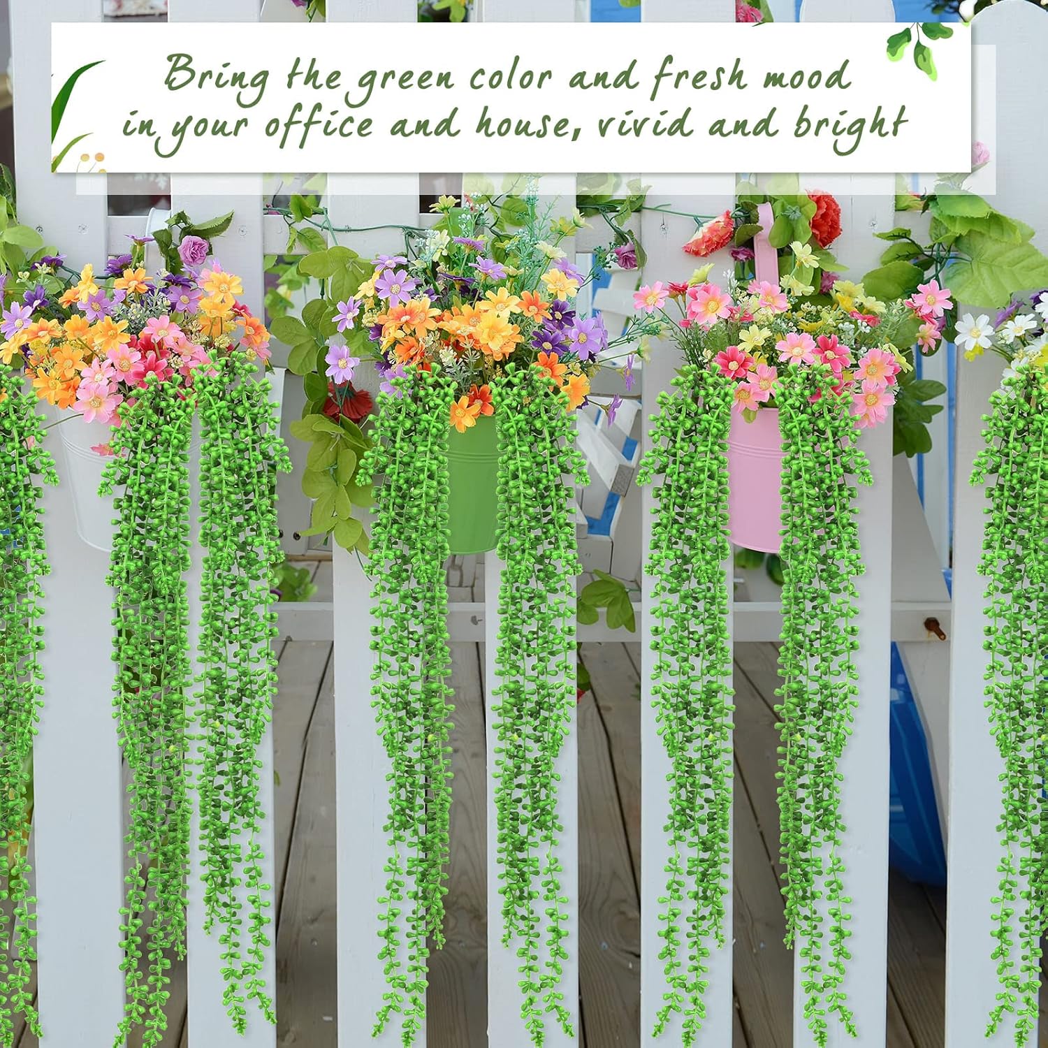 8 Pcs Artificial Succulents Hanging Plants 24 Inch Decor Set