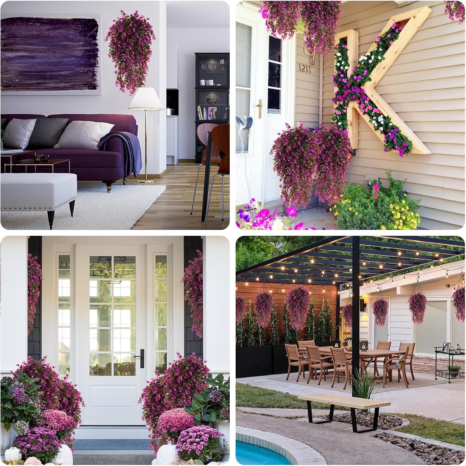 RECUTMS Artificial Hanging Ferns 4 Pcs Fuchsia