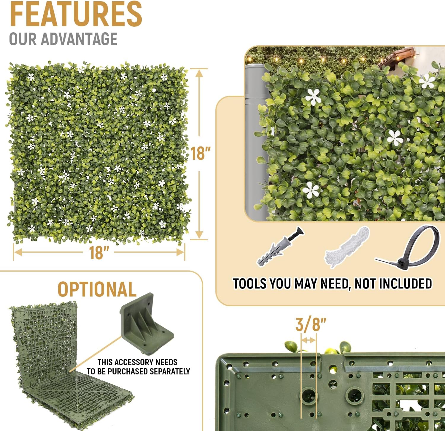 18x18 Artificial Plant Panels for Home Office Garden Decor