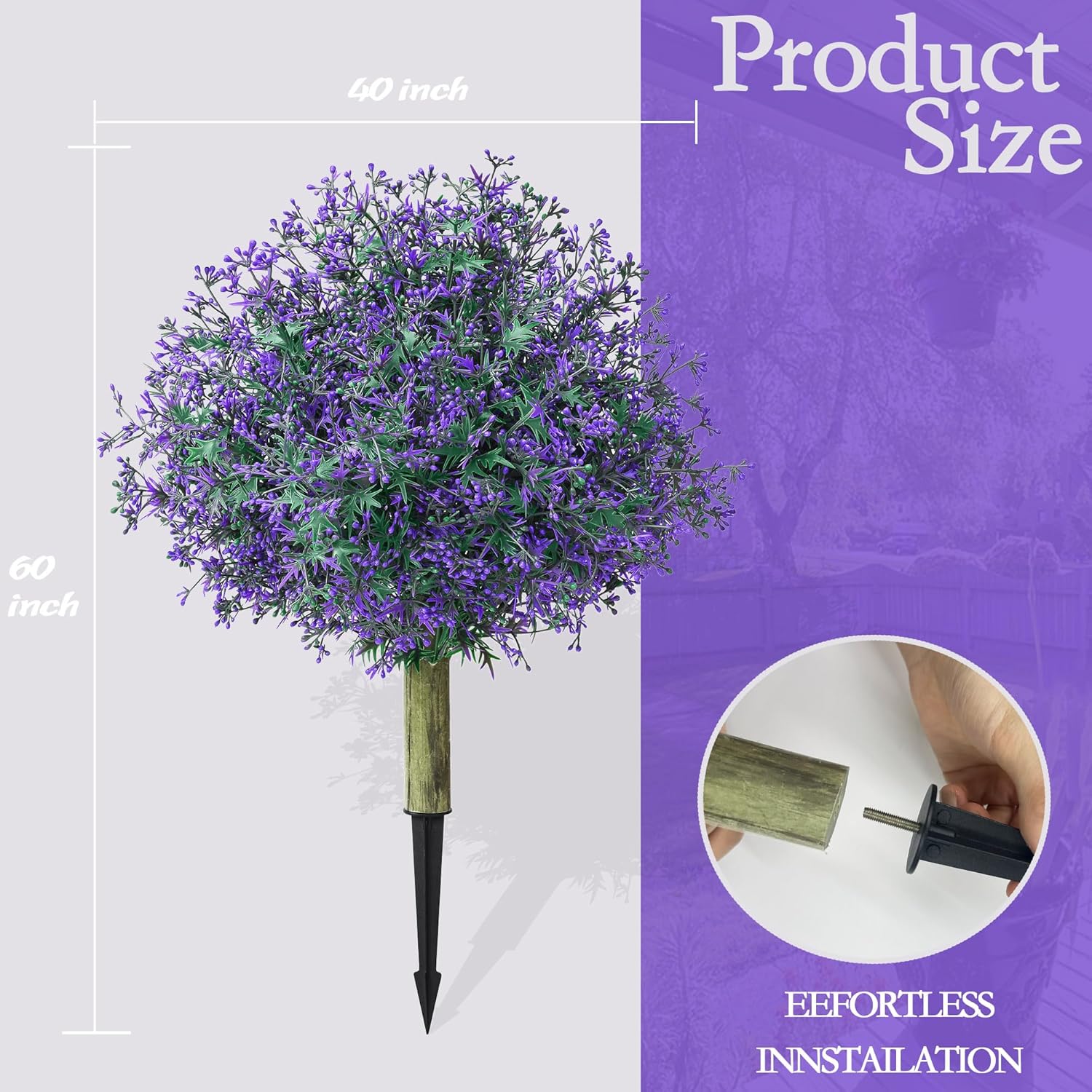 Artificial Topiary Ball Trees with Ground Spike Set of 2 UV Resistant Fake Greenery