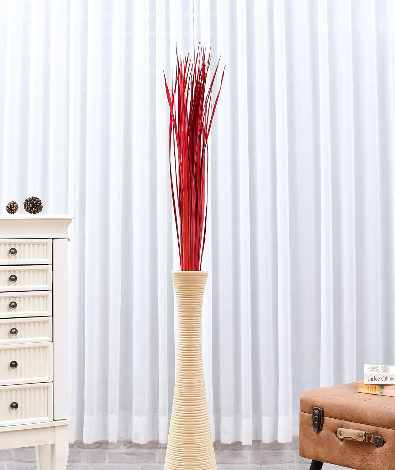 Leewadee Tall Vase Filler Red 45 Inch Natural Grass Stems