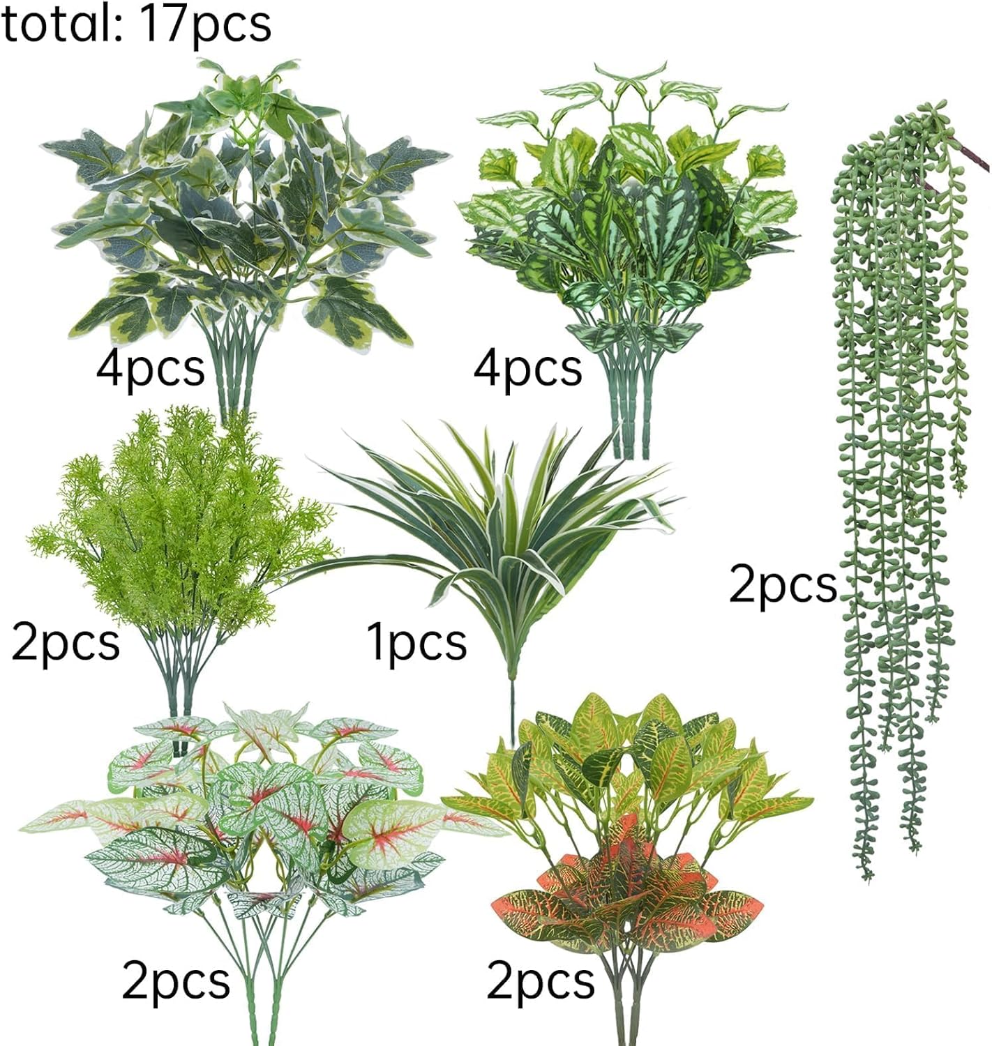 17Pcs Artificial Plants for Outdoor and Indoor Decor