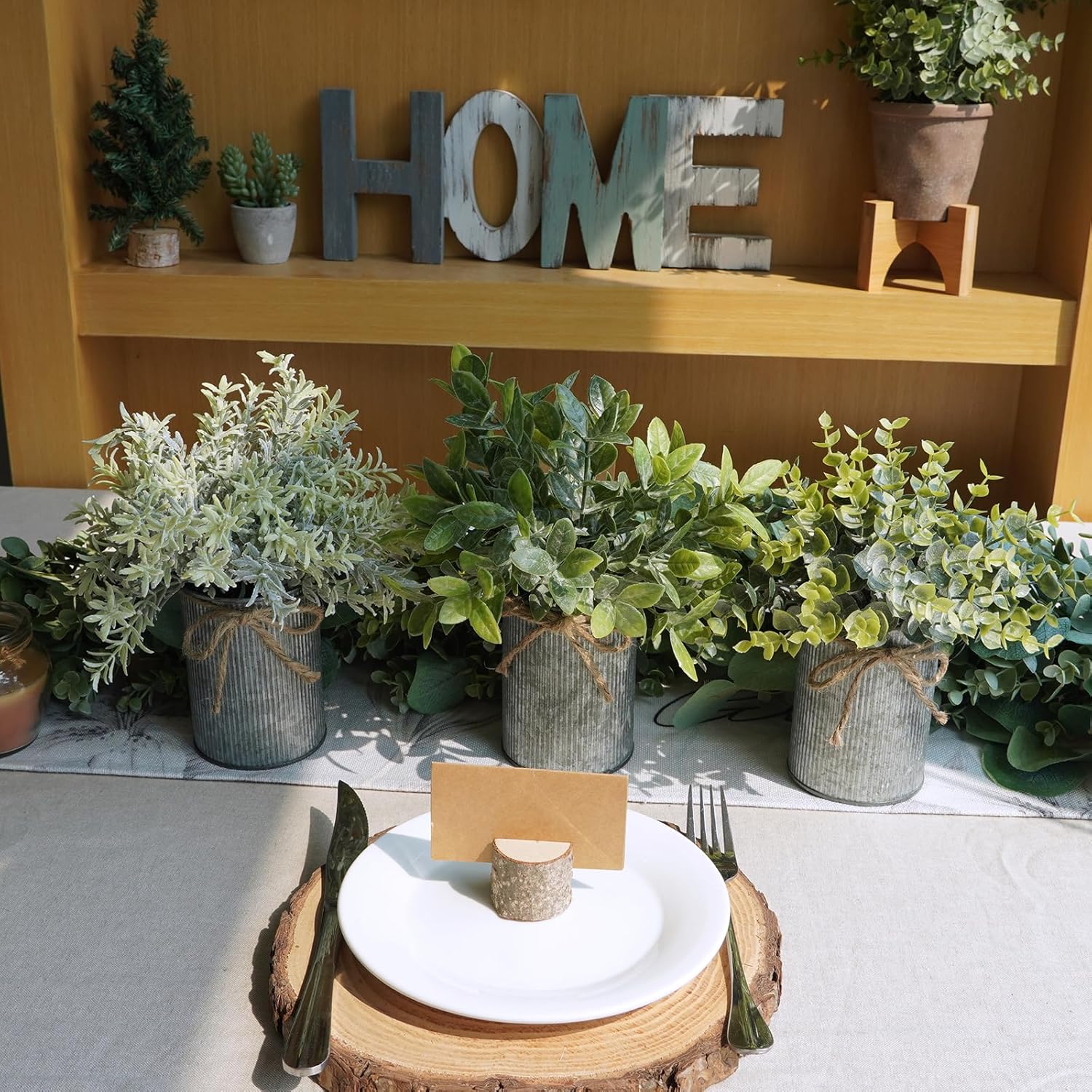 Winlyn 3 Pack Faux Plants in Metal Pots Farmhouse Centerpieces