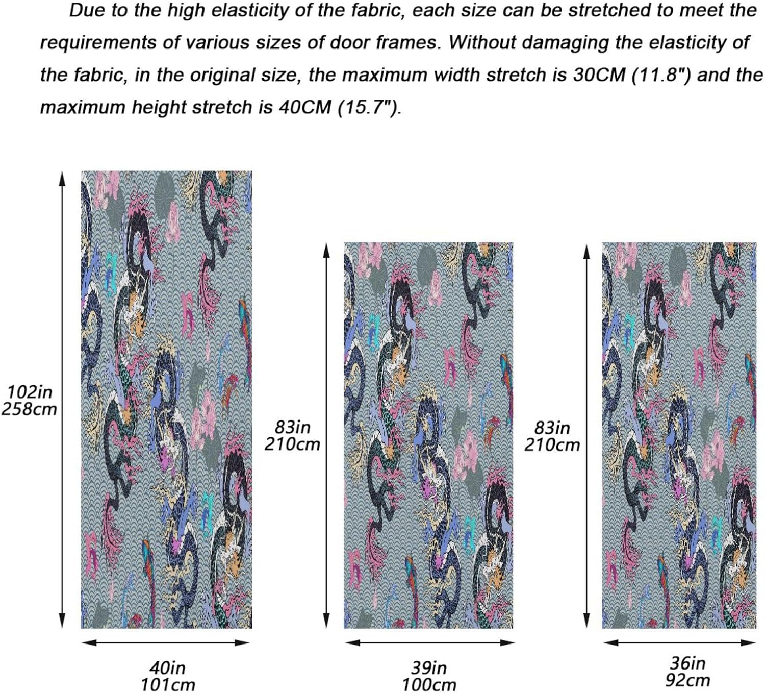 Susiyo Christmas Door Cover with Dragon and Flowers Stretch Fabric Backdrop for Home Holiday Decoration 32x79 in