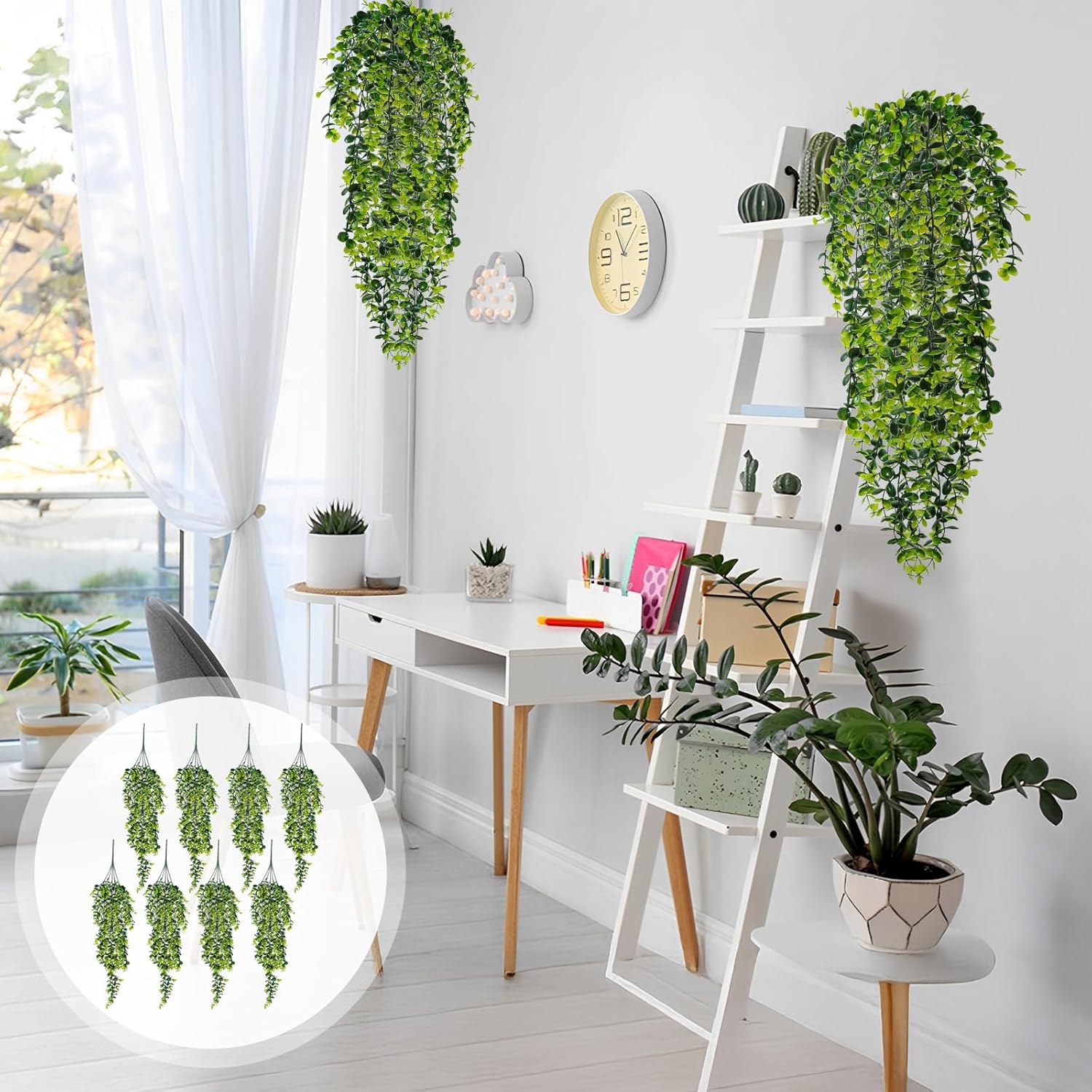 8pcs Artificial Eucalyptus Hanging Plants UV Resistant Decor