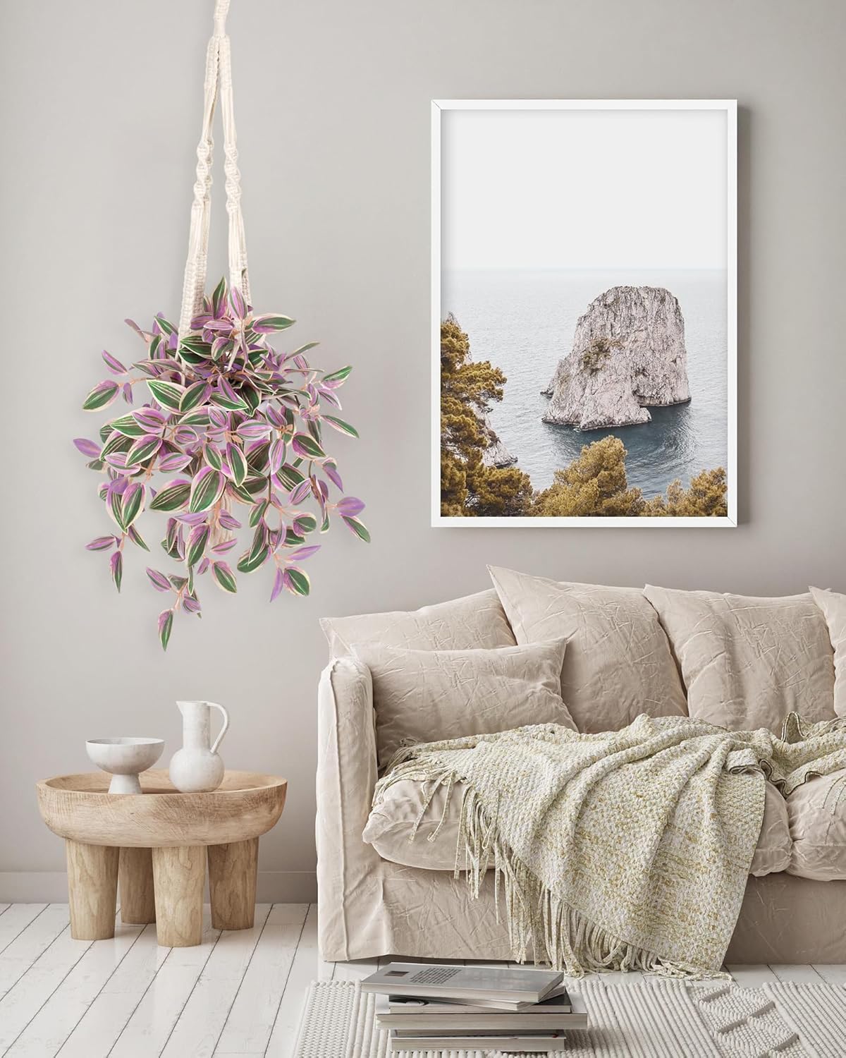 Fake Hanging Plants with Pot 17 Inch Pink Artificial Peperomia Vine Wall Decor