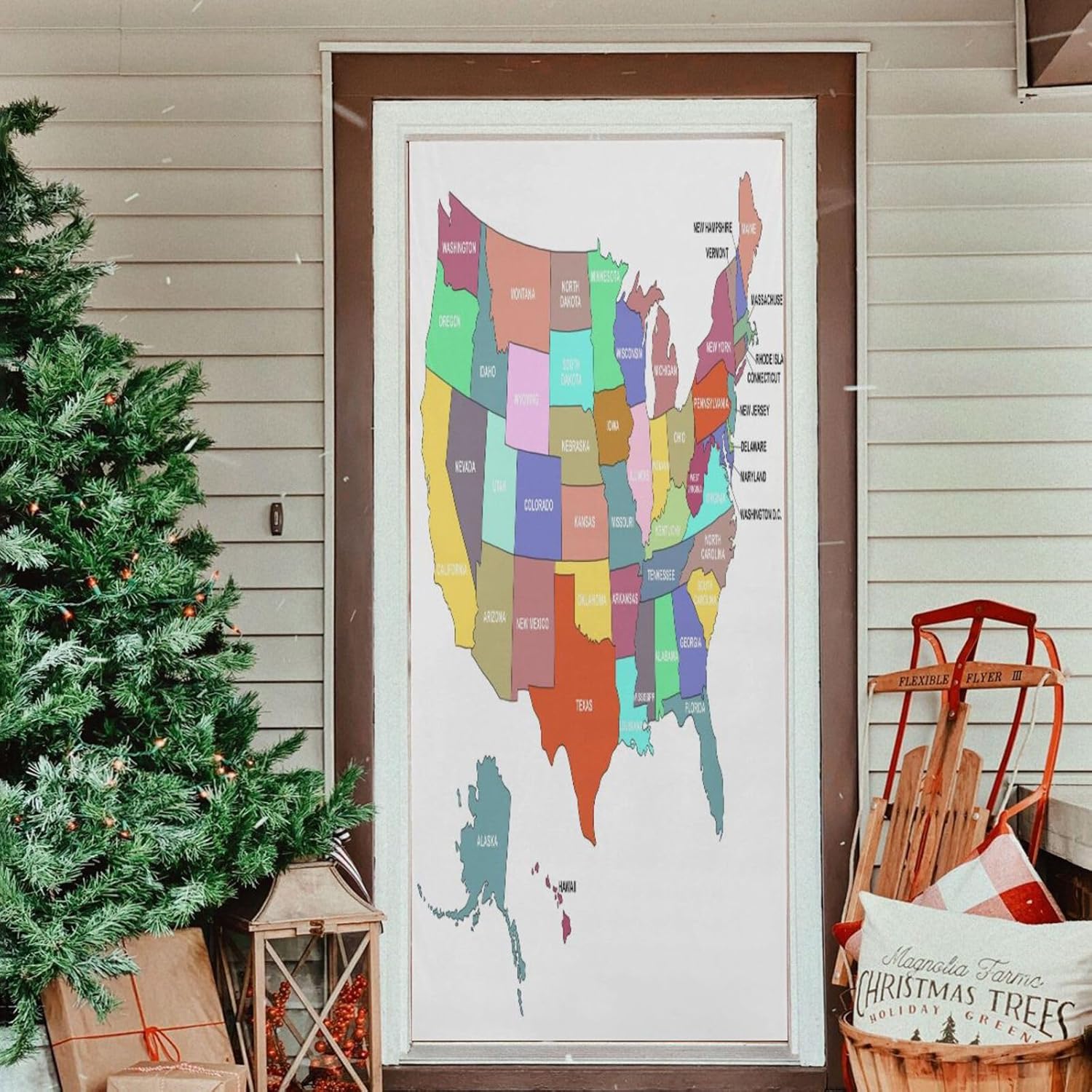 Susiyo Colorful USA Map Halloween Door Cover