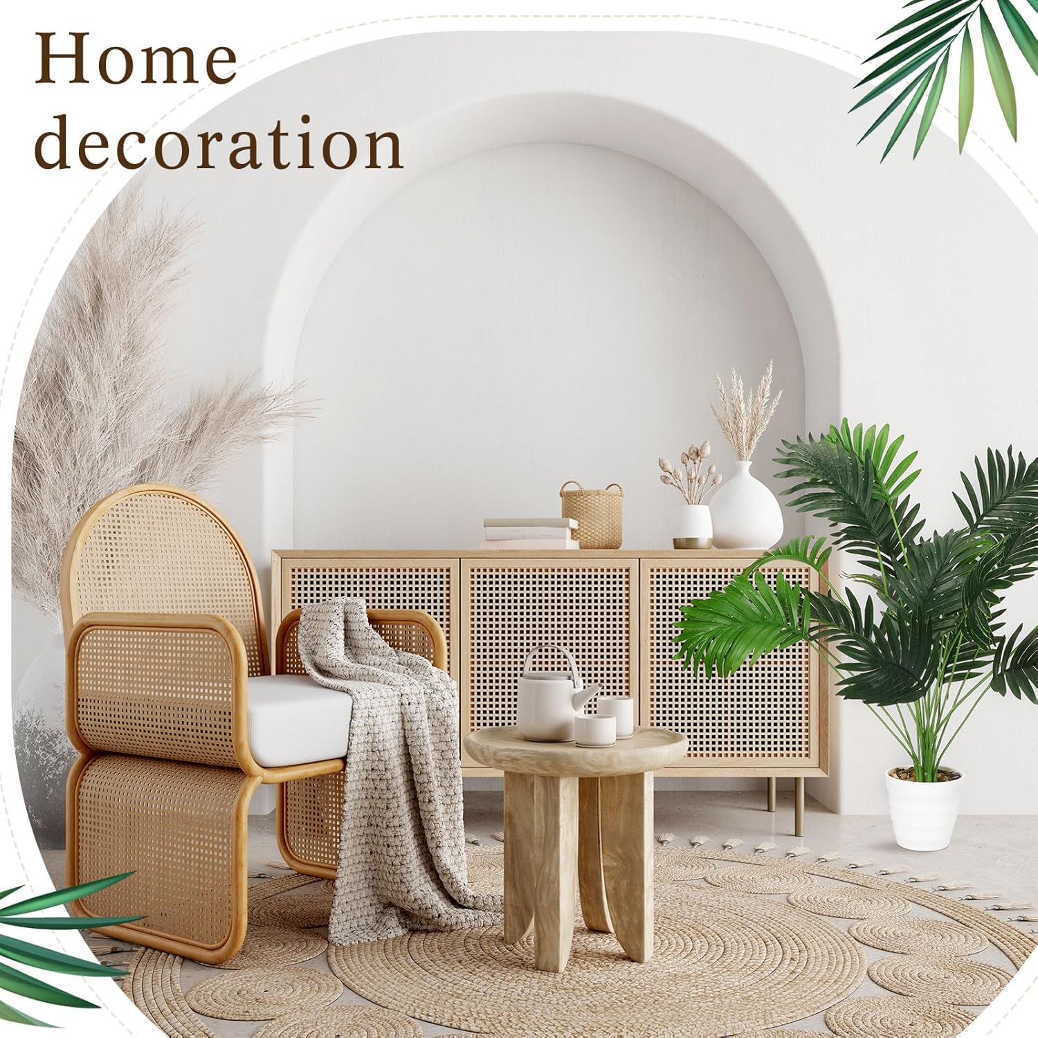 Tigeen 10 Pcs Artificial Palm Leaves Tree 33 Inch Tall