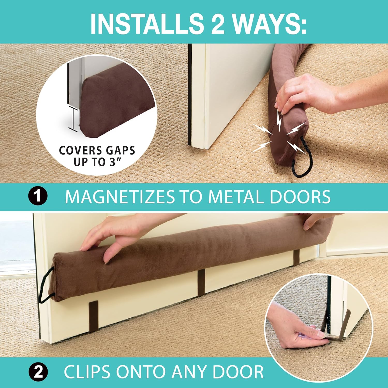 StayPut Door Draft Stopper Insulating Device 2 Ways - 36 Inch Brown