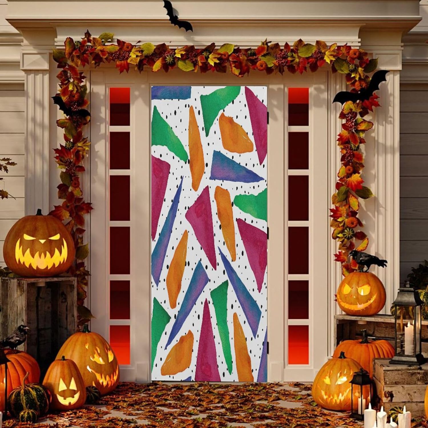 Susiyo Bright Watercolor Triangles Halloween Door Cover