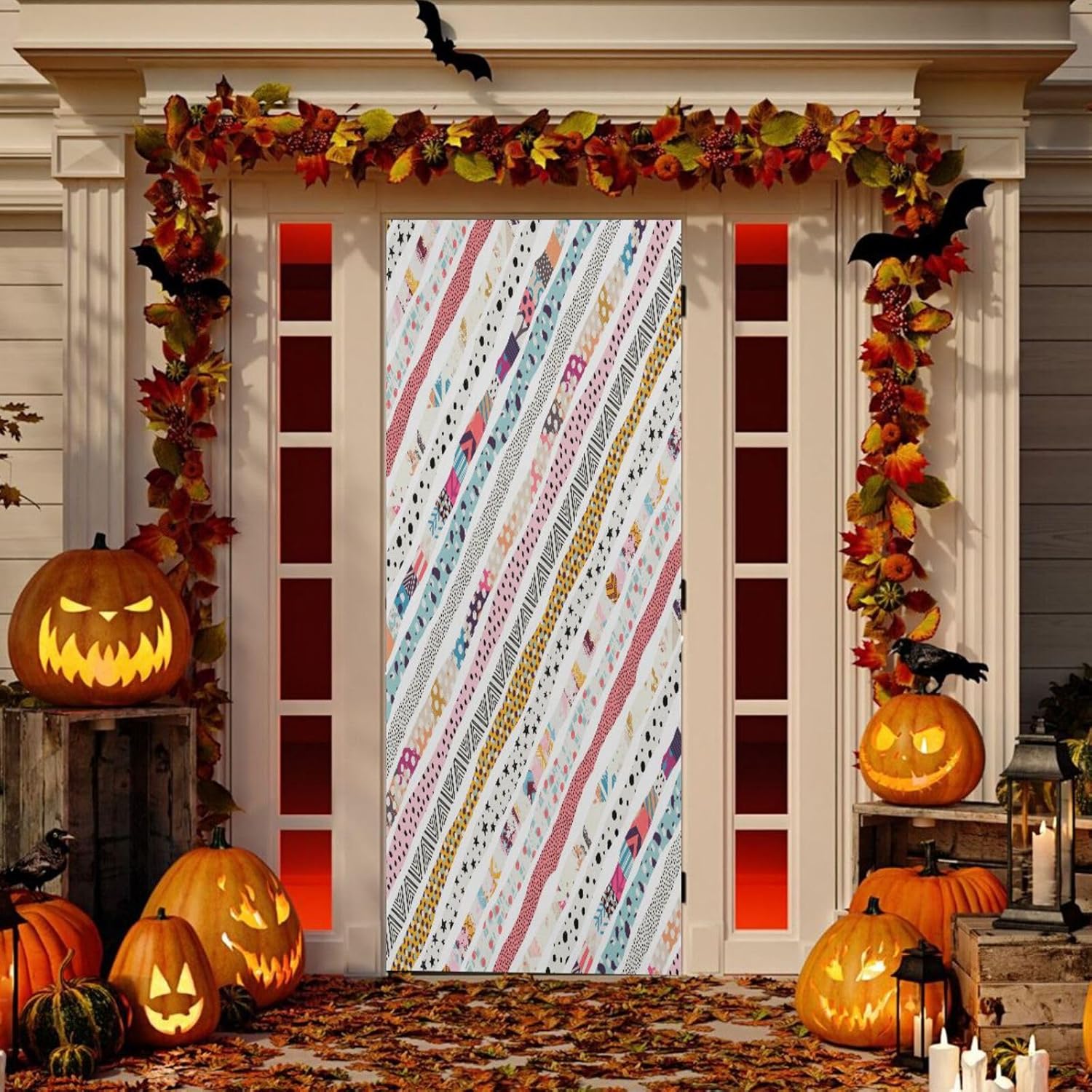 Susiyo Multicolored Abstract Halloween Door Cover 32x79 in