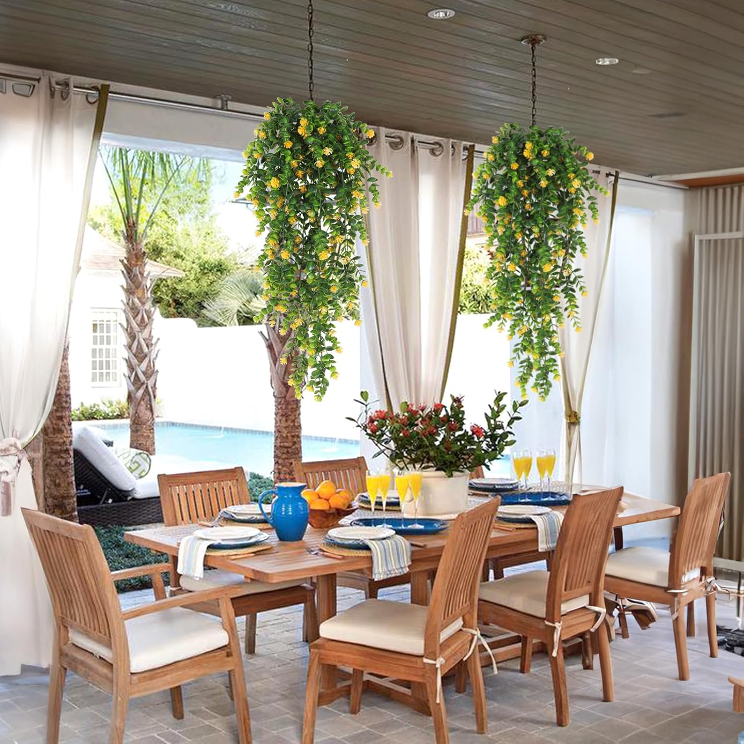 RECUTMS 4 Pack Hanging Eucalyptus Artificial Ivy Faux Plants UV Resistant Greenery for Outdoor Indoor Decor Yellow