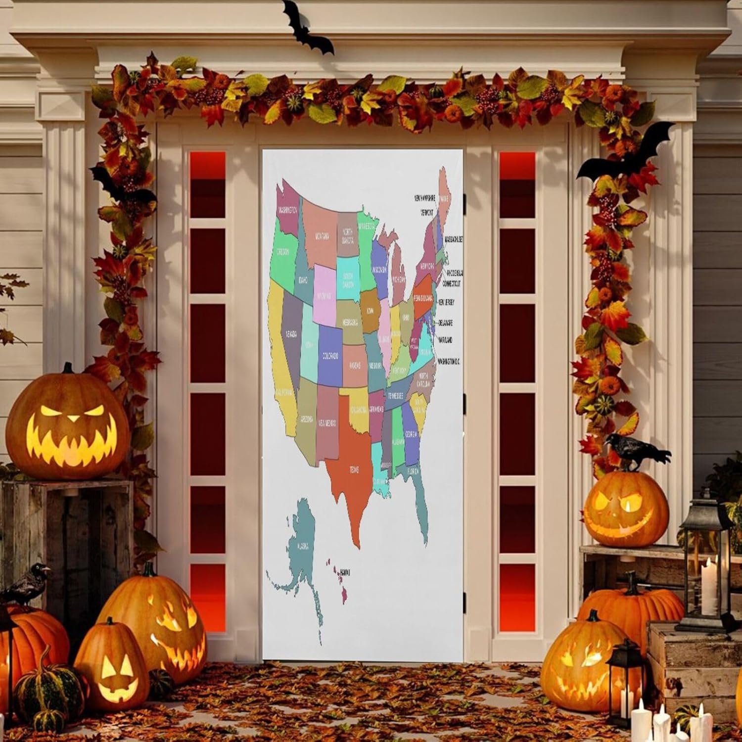 Susiyo Colorful USA Map Halloween Door Cover