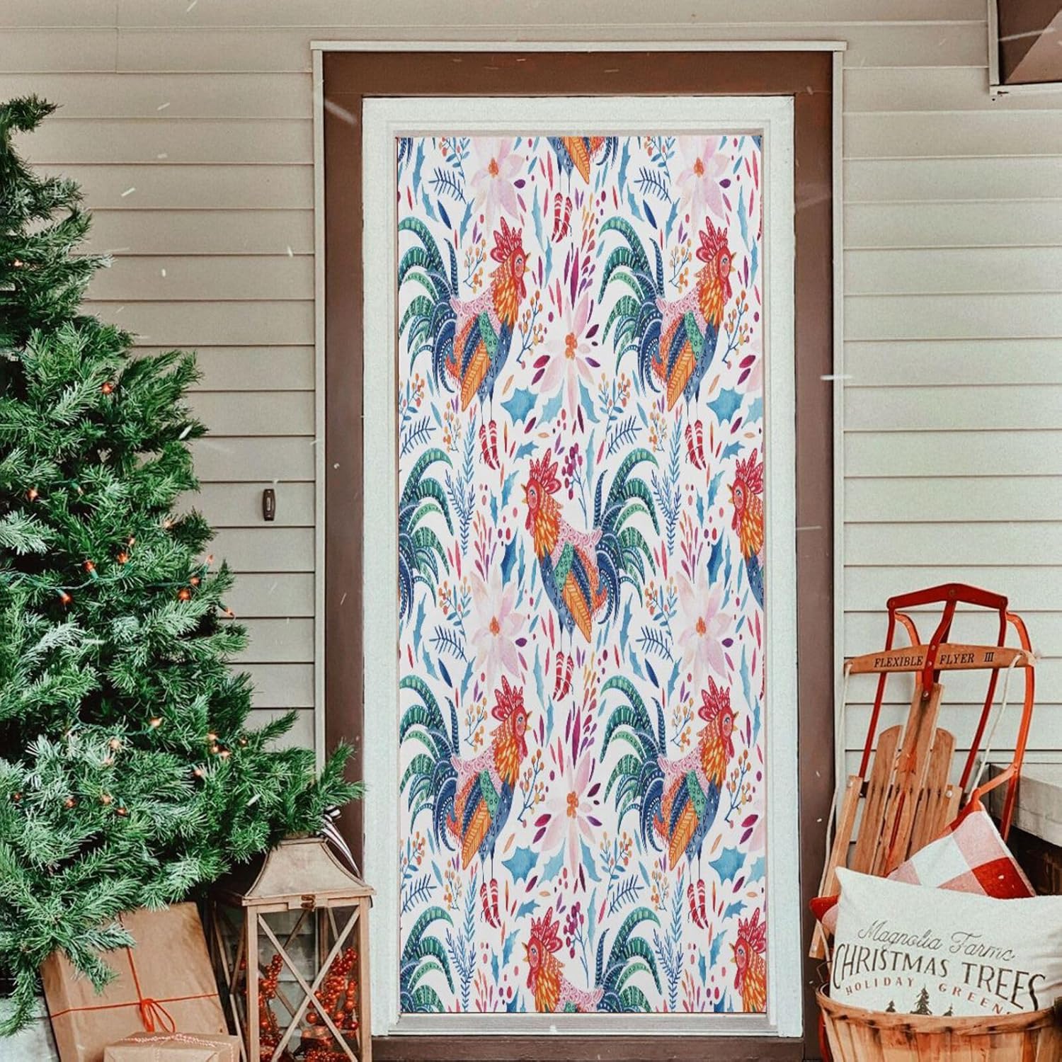 Susiyo Festive Rooster Door Cover for Halloween Stretch Fabric Door Decoration 32x79 in