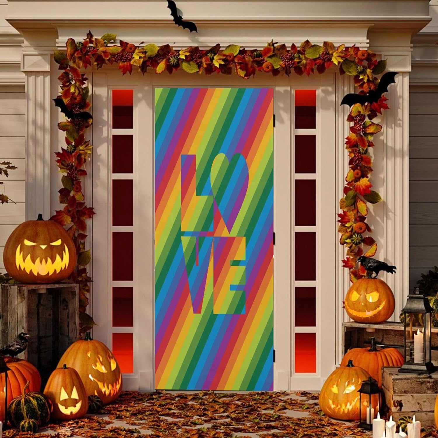 Susiyo Rainbow Love Halloween Door Cover 32x79 in 1
