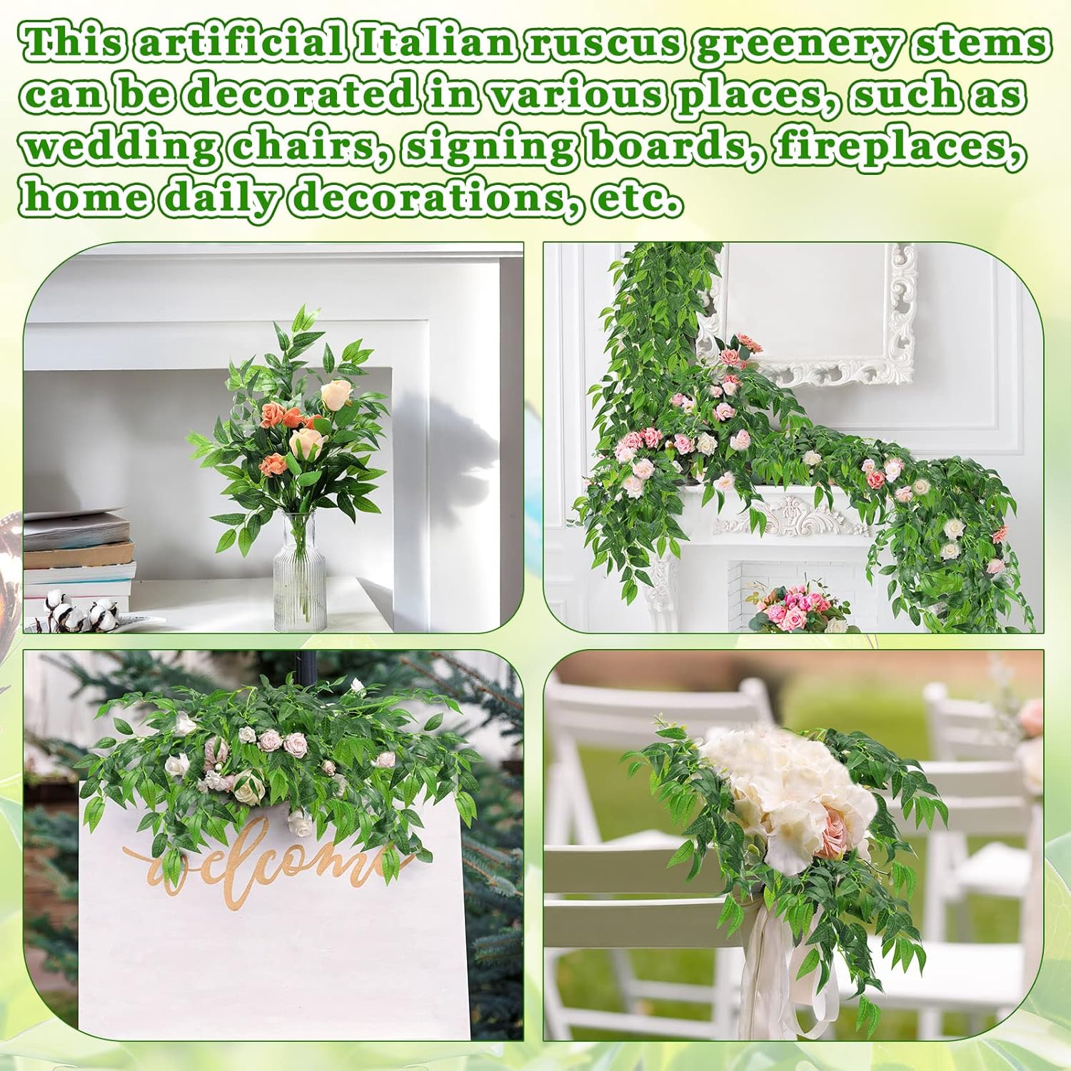 Xinnun 100 Pcs Artificial Italian Ruscus Greenery Stems