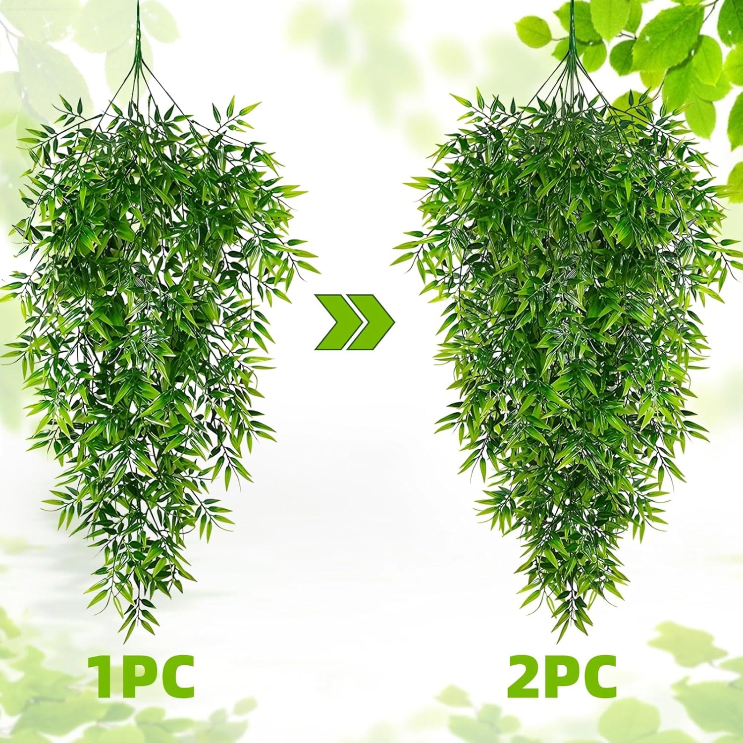2Pcs Artificial Hanging Plants Fake Plants for Decor Greenery Vine Rattan