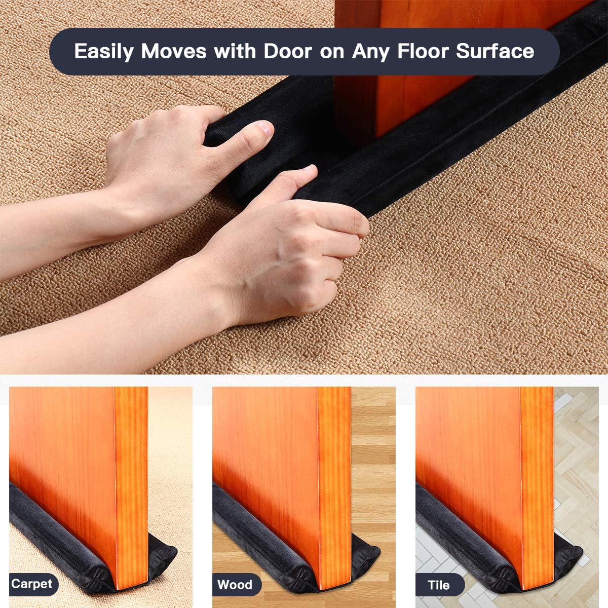 GDHOMM Door Sweep Weather Stripping Noise Blocker Adjustable 30-36 Inch Gap Filler Black
