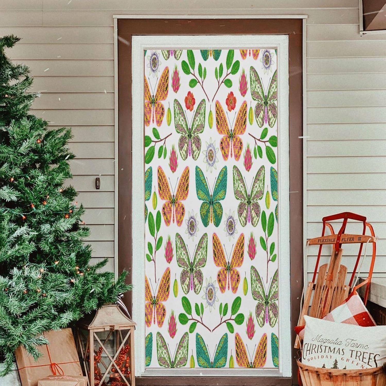 Susiyo Green Butterflies Halloween Door Cover Stretch Fabric 32x79 in