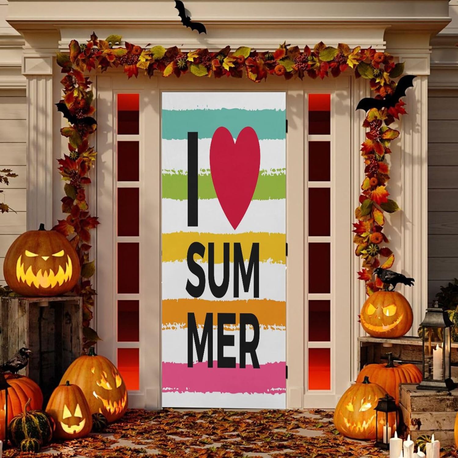 Susiyo Rainbow Colorful Stripes Halloween Door Cover
