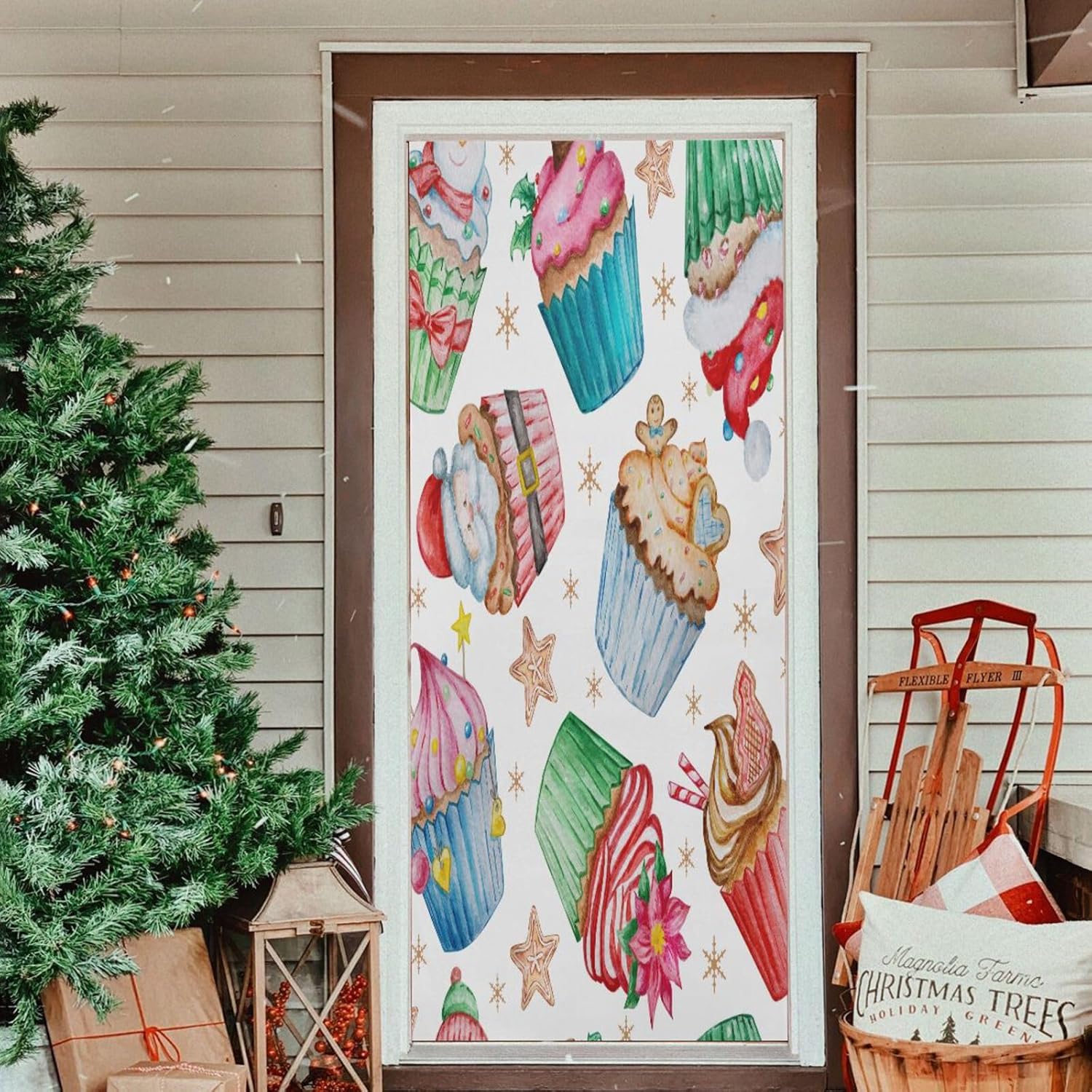 Susiyo Watercolor Christmas Door Cover 32x79 In