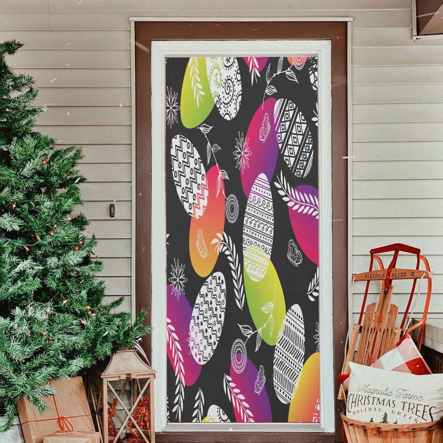 Susiyo Stretch Fabric Christmas Door Cover Decor 32x79 in