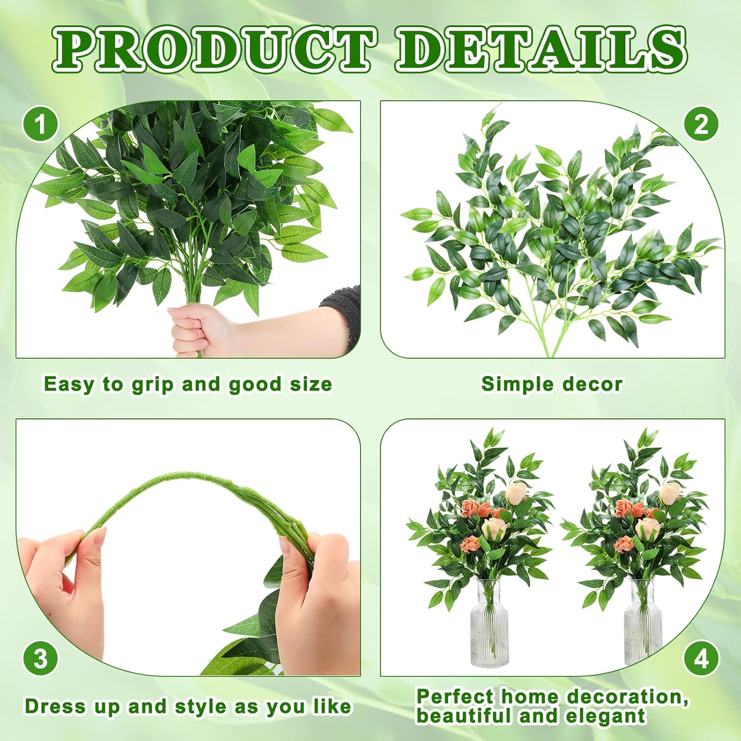 Xinnun 100 Pcs Artificial Italian Ruscus Greenery Stems