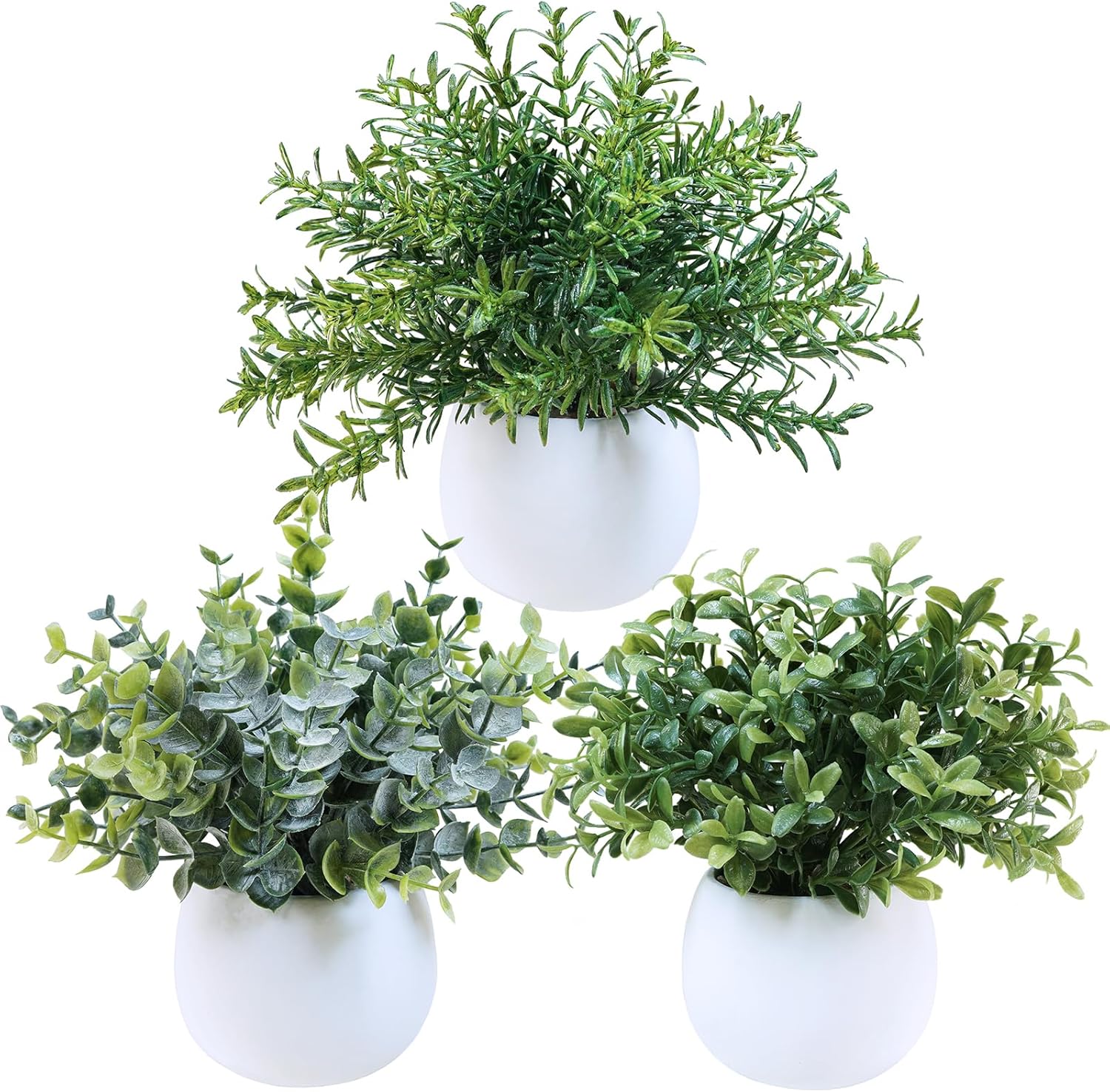 Winlyn Set of 3 Small Artificial Plants in White Concrete Pots