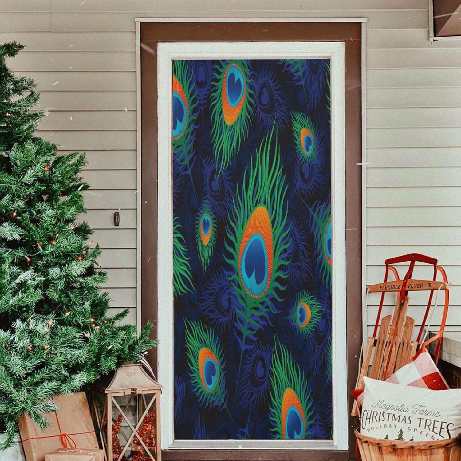 Susiyo Colorful Peacock Door Cover Halloween Decoration 32x79 in