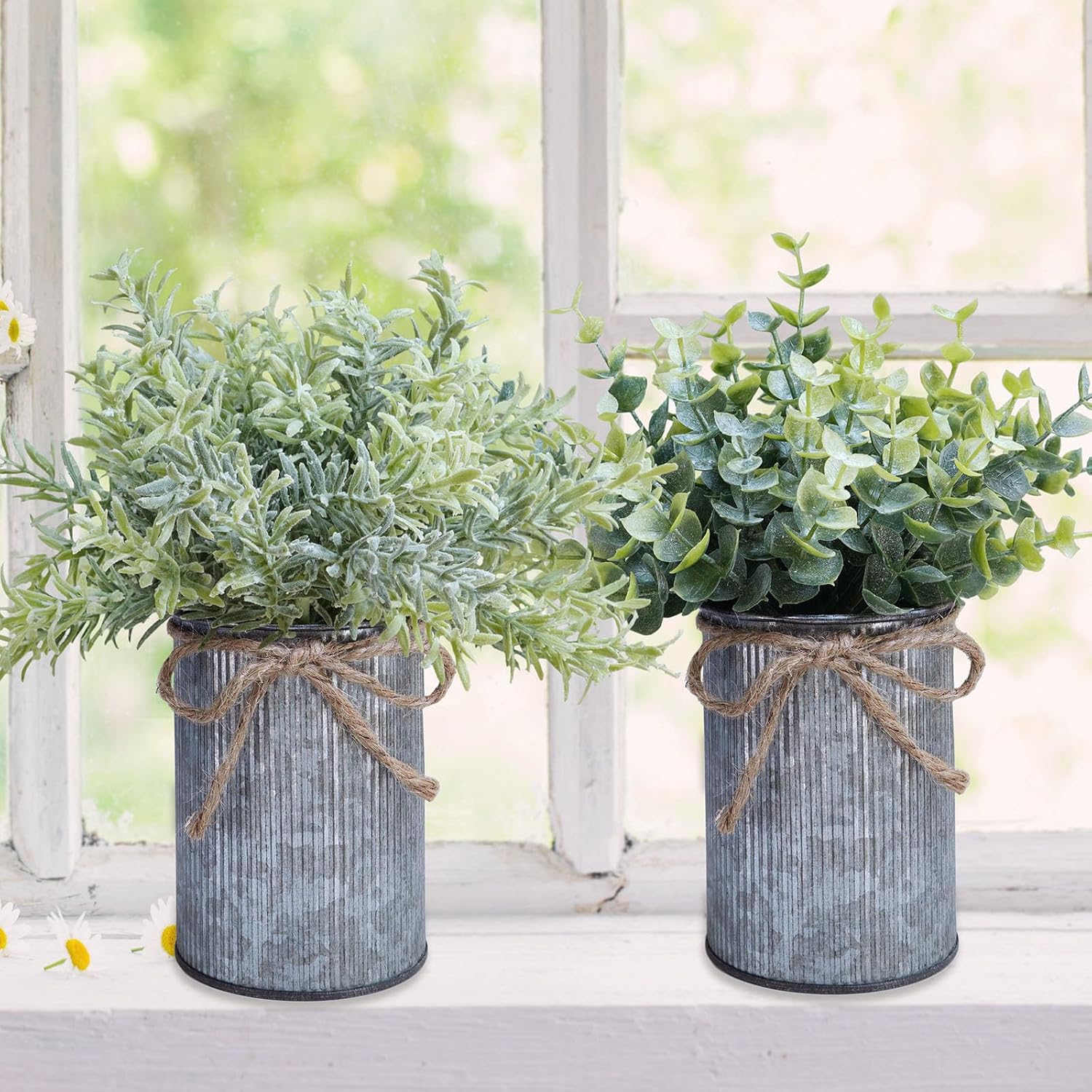 Winlyn 3 Pack Faux Plants in Metal Pots Farmhouse Centerpieces