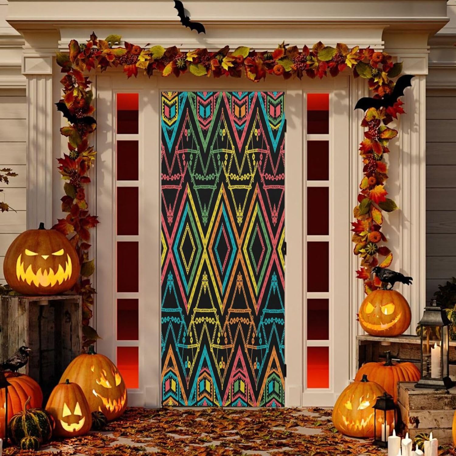 Susiyo Abstract Zigzag Halloween Door Cover 32x79 in