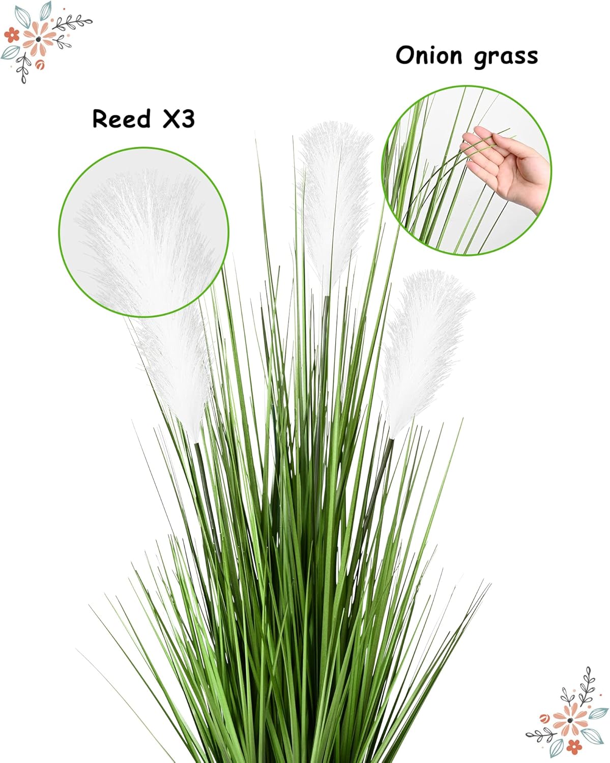 2 Pack 34 Inch Artificial Pampas Grass Plants with Reed Flowers for Home Decorations