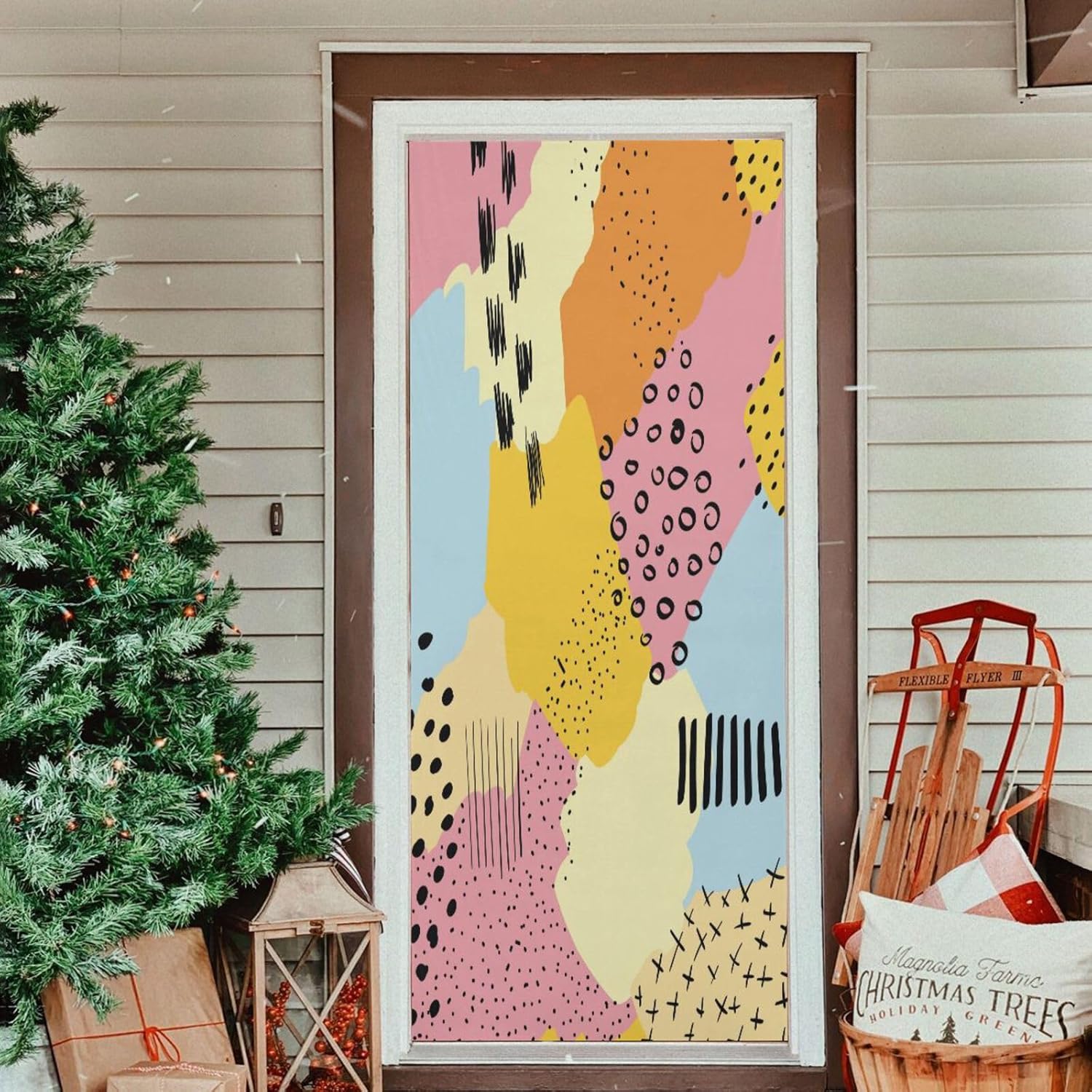 Susiyo Retro Abstract Halloween Door Cover Stretch Fabric Door Decoration 32x79 in