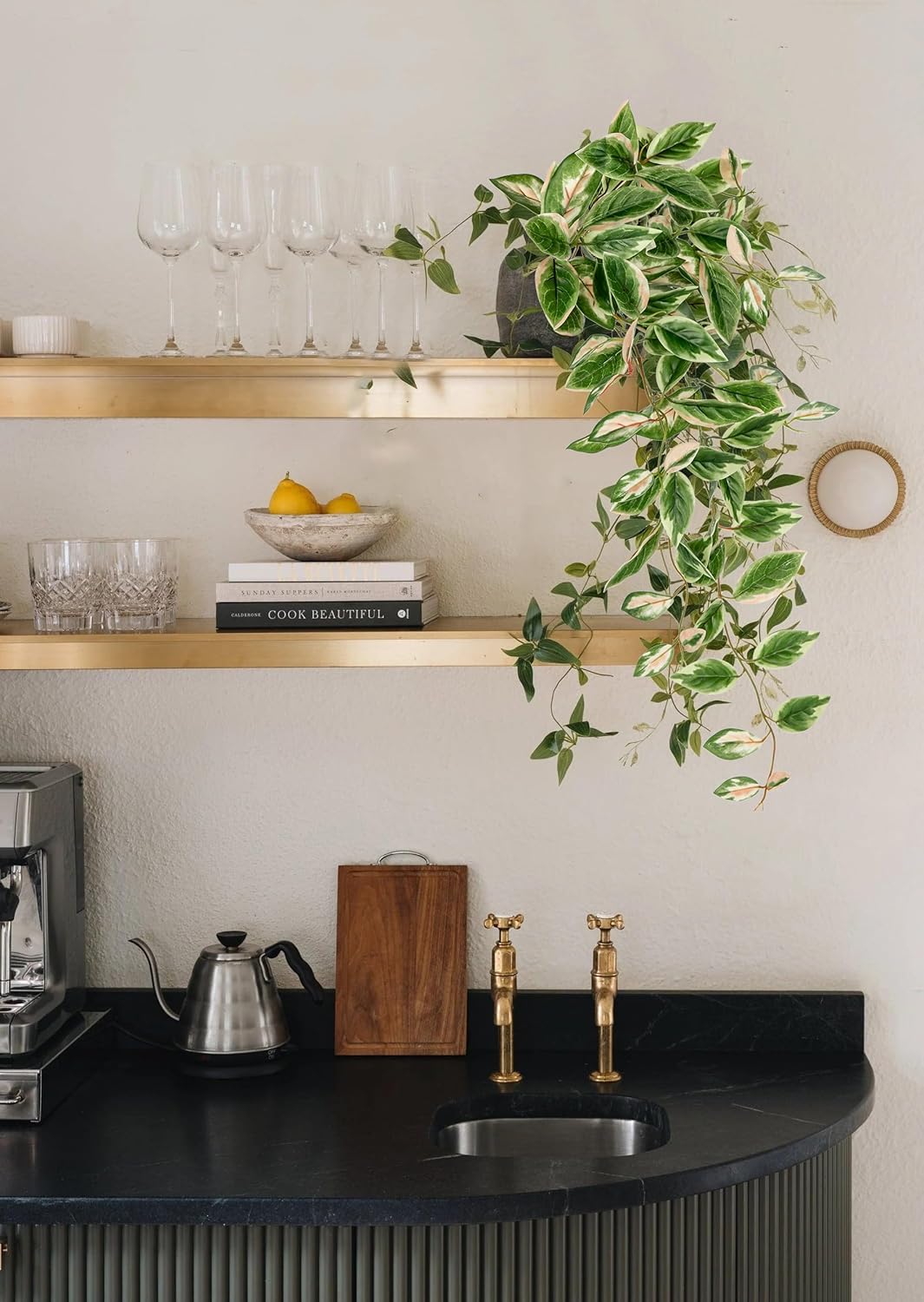 DILATATA 26 Inch Faux Peperomia Hanging Plants 2 Pack