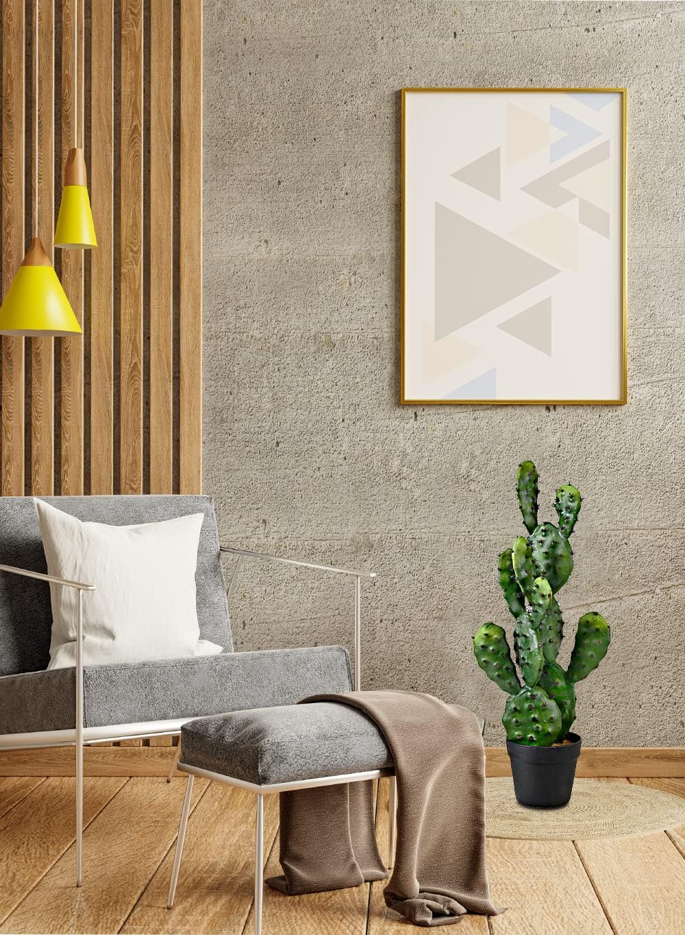 Serene Spaces Living Artificial Prickly Pear Cactus in Black Pot