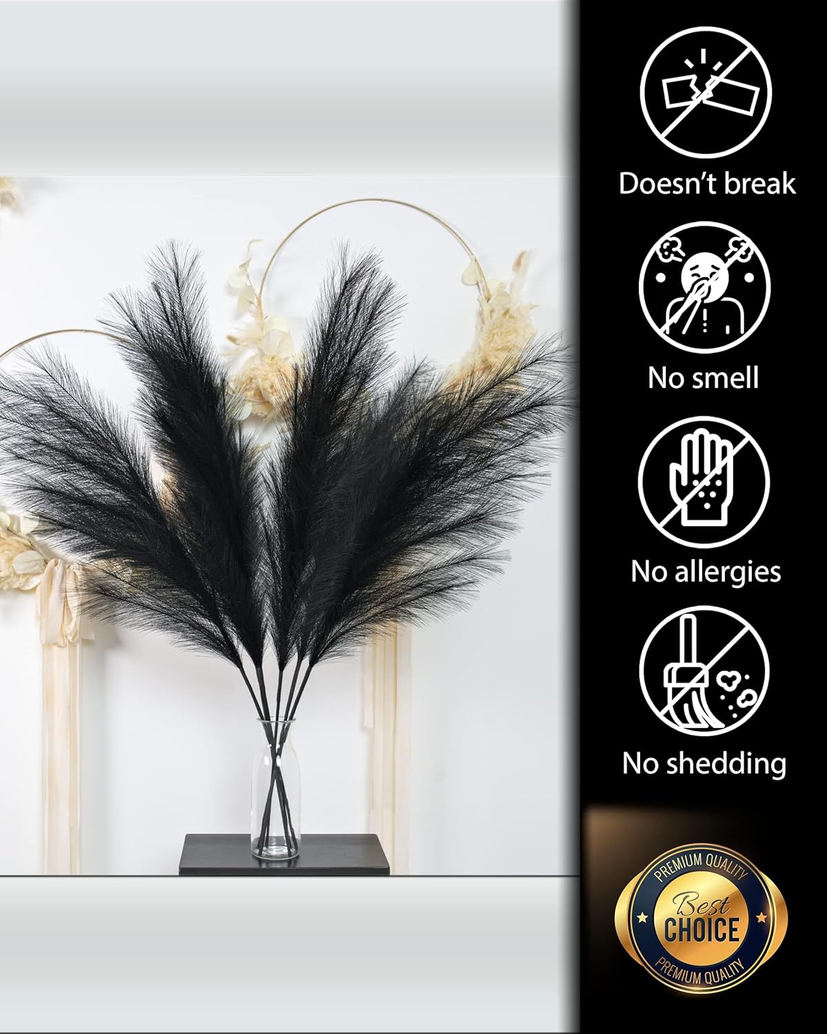 LifeJournal 43 Inch Black Pampas Grass Decor 3-Pcs