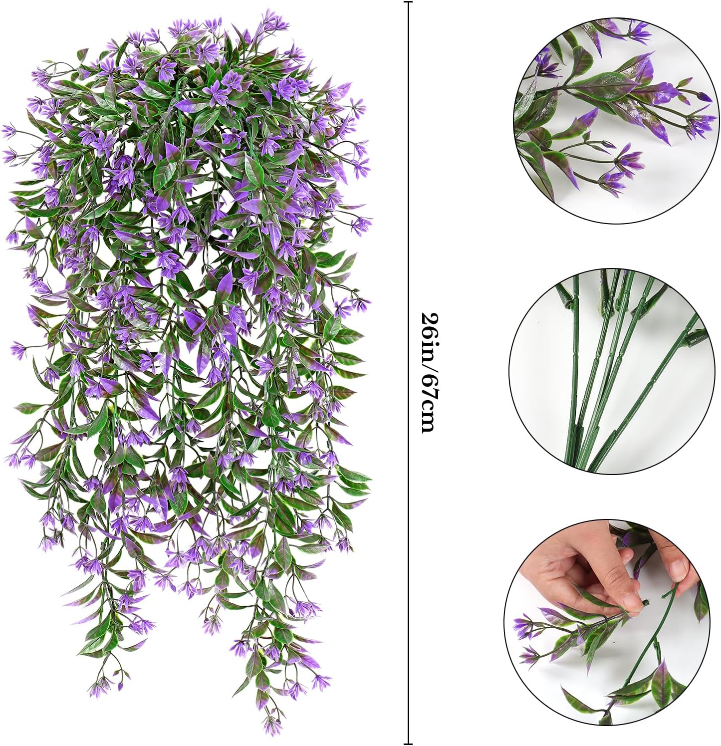 TOCHGREEN 4Pcs Artificial Hanging Plants with Purple Flowers