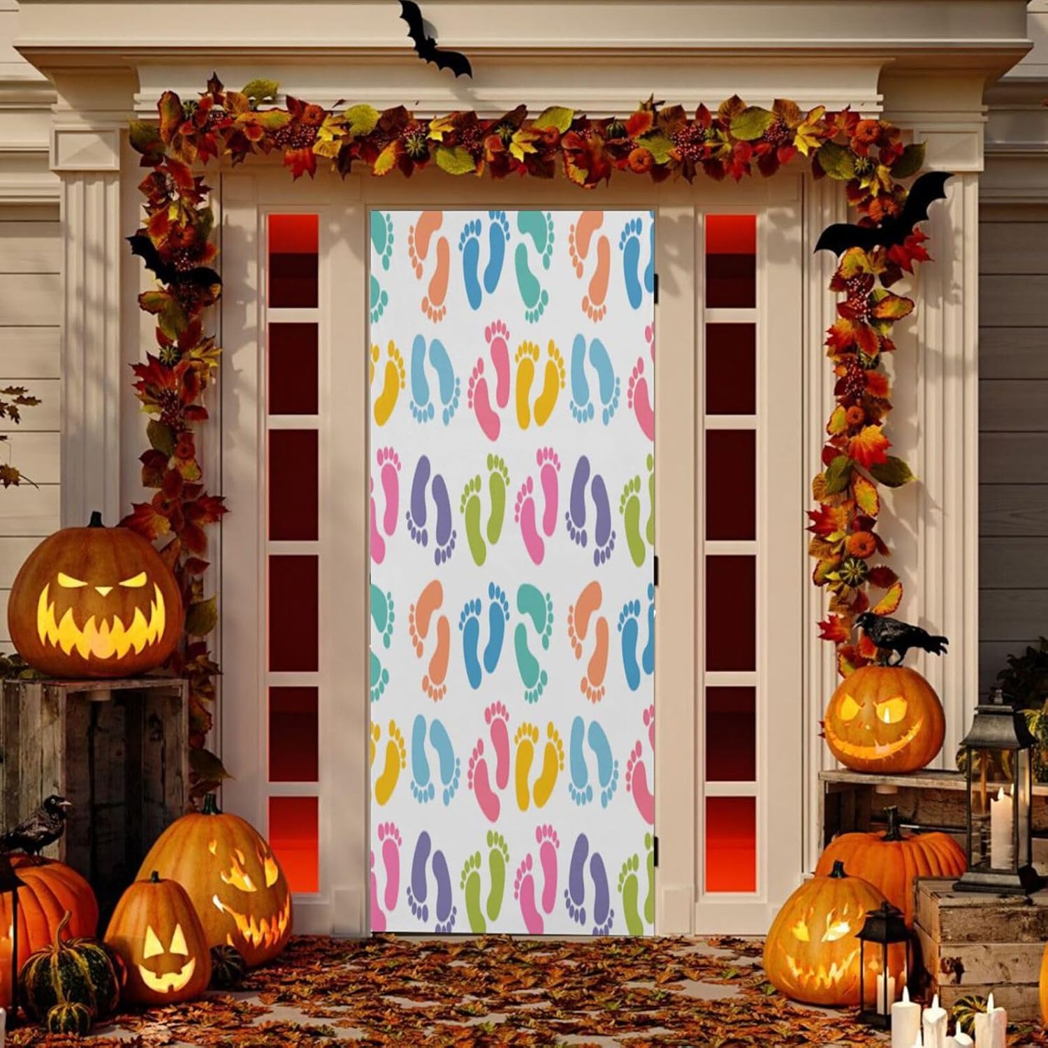 Susiyo Colorful Baby Footprints Halloween Door Cover