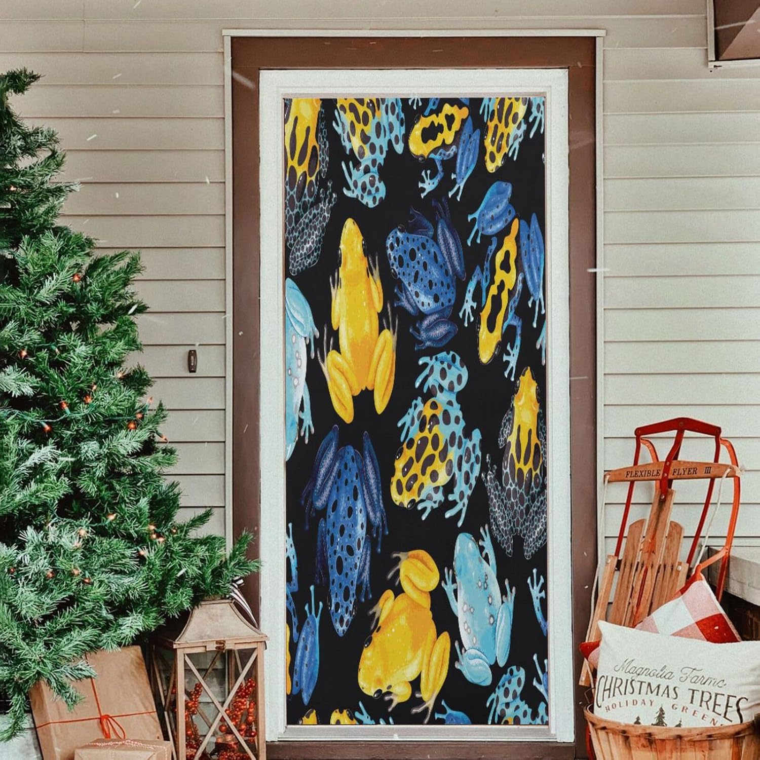 Vivid Tropical Frogs Halloween Door Cover 32x79 in