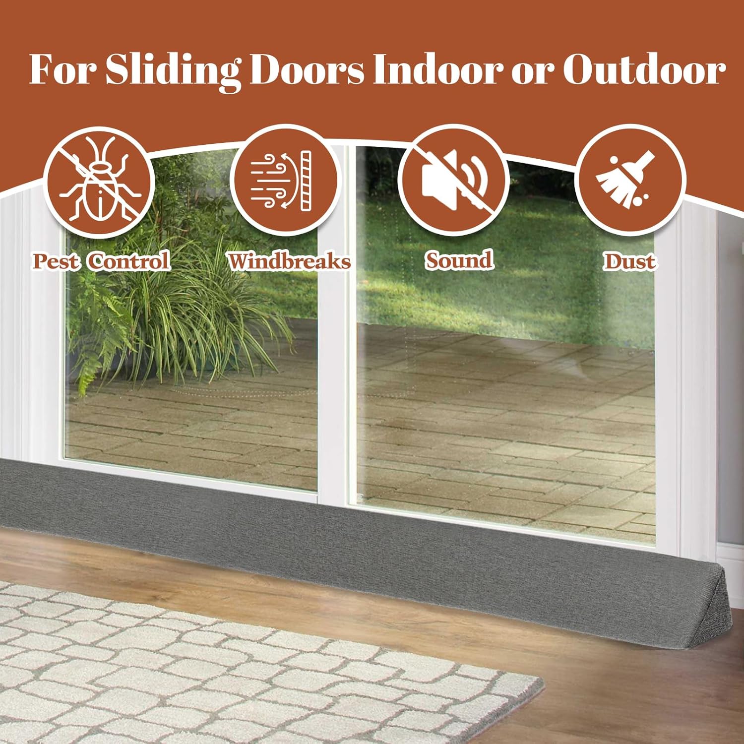 2 Pack Sliding Door Draft Stopper with Zipper