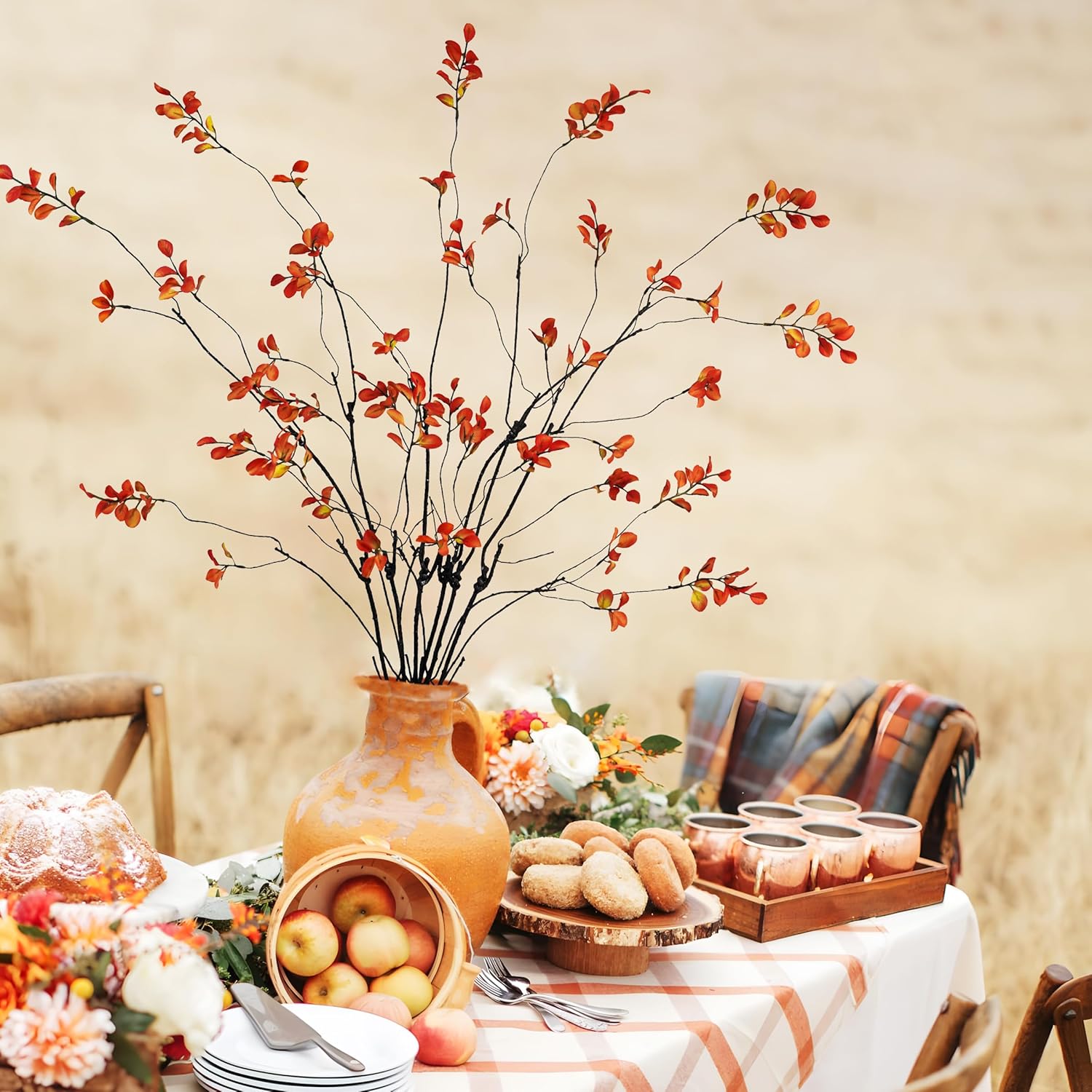 Krissing 6 Pcs Artificial Fall Stems 37 Inch Tall Greenery for Vase Decor