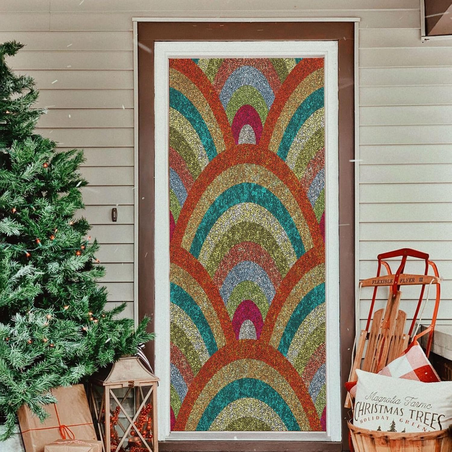 Susiyo Seigaiha Christmas Door Cover Decor 32x79 in