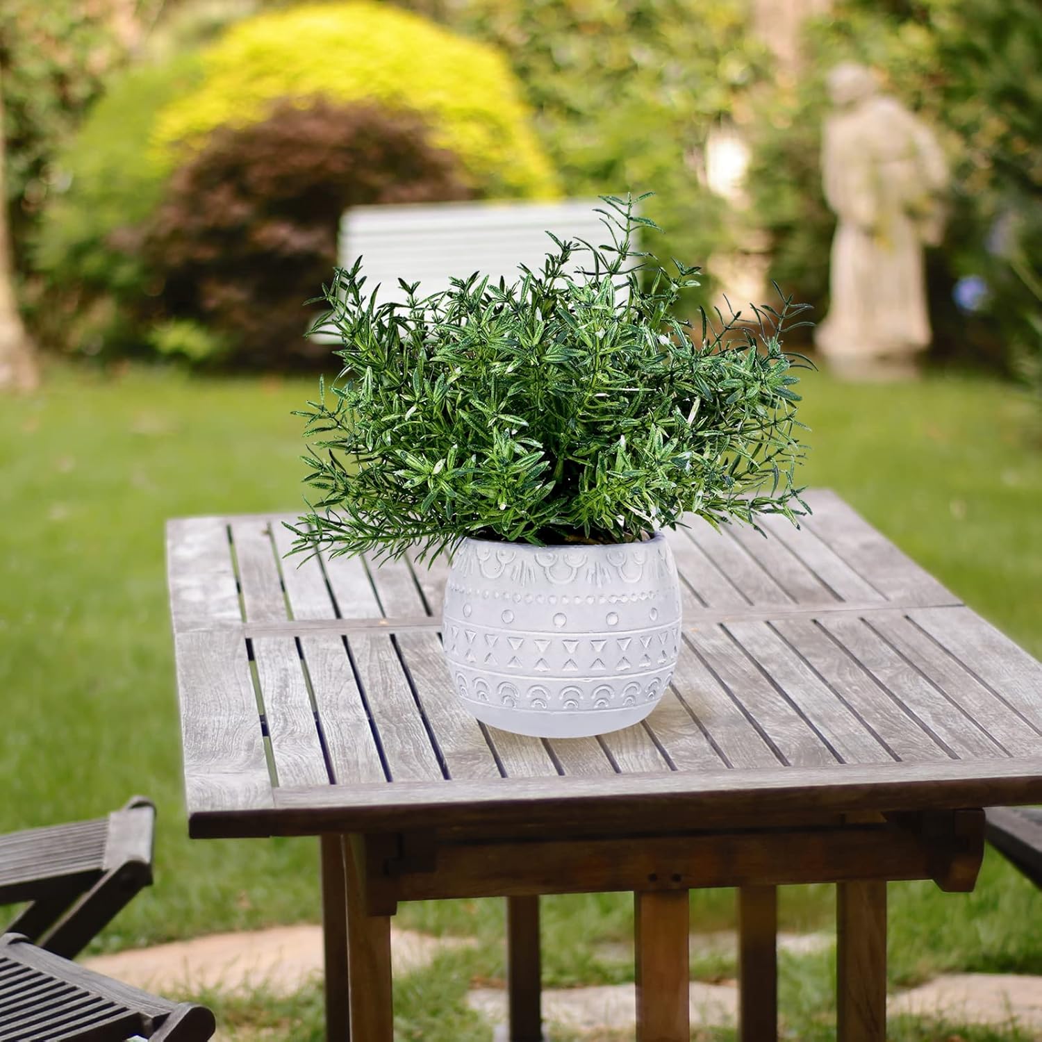 Winlyn 3-Piece Artificial Plant Set - Eucalyptus Rosemary Tropical Snake Plant with White Geometric Pots