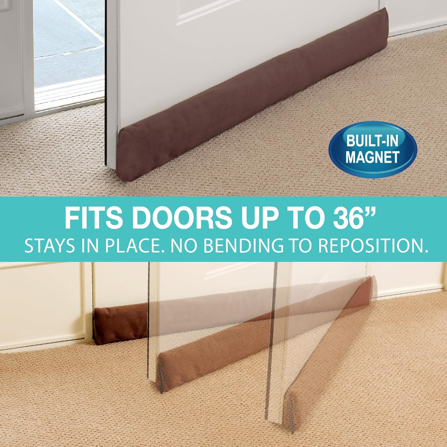 StayPut Door Draft Stopper Insulating Device 2 Ways - 36 Inch Brown