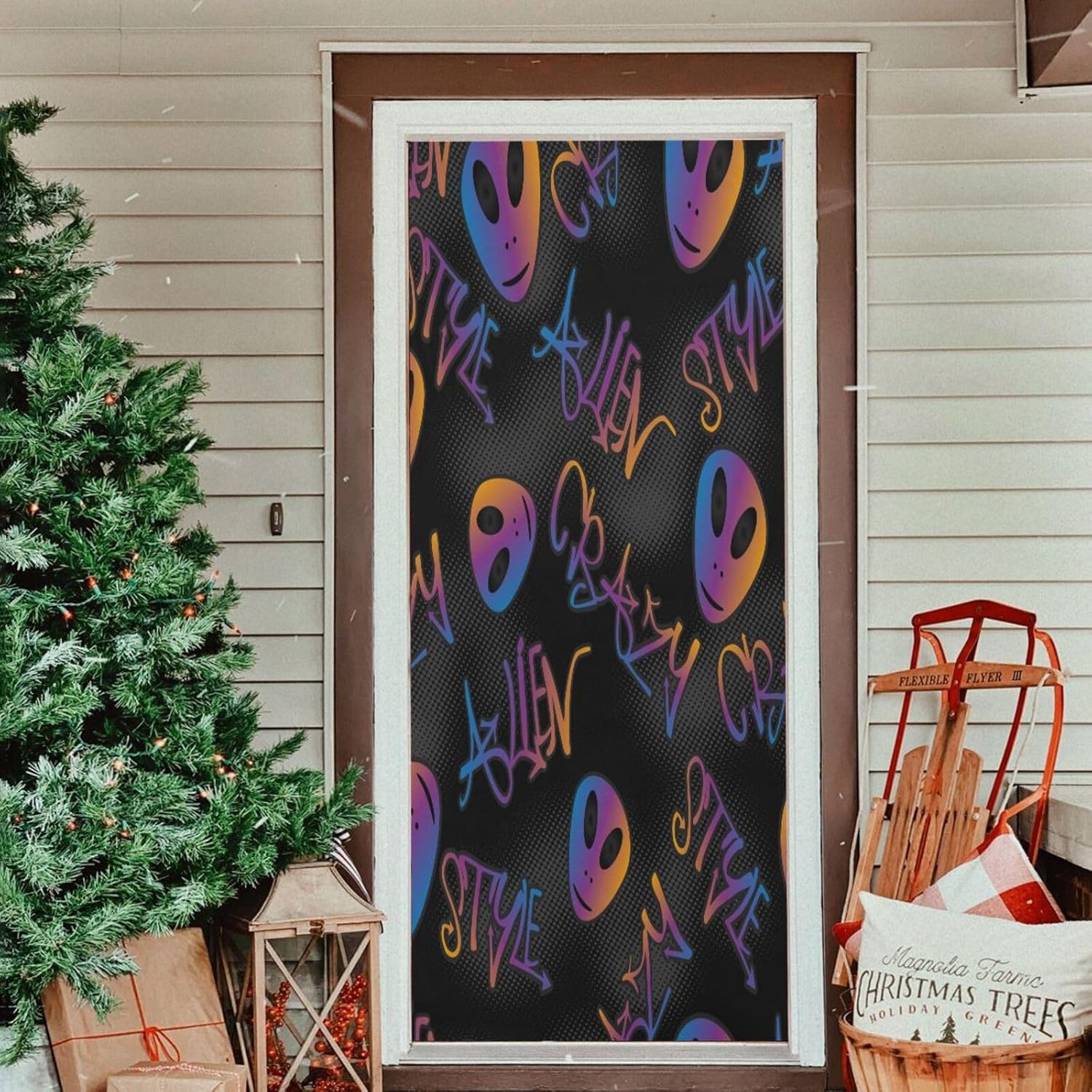 Susiyo Bright Aliens Graffiti Door Cover Halloween Decor