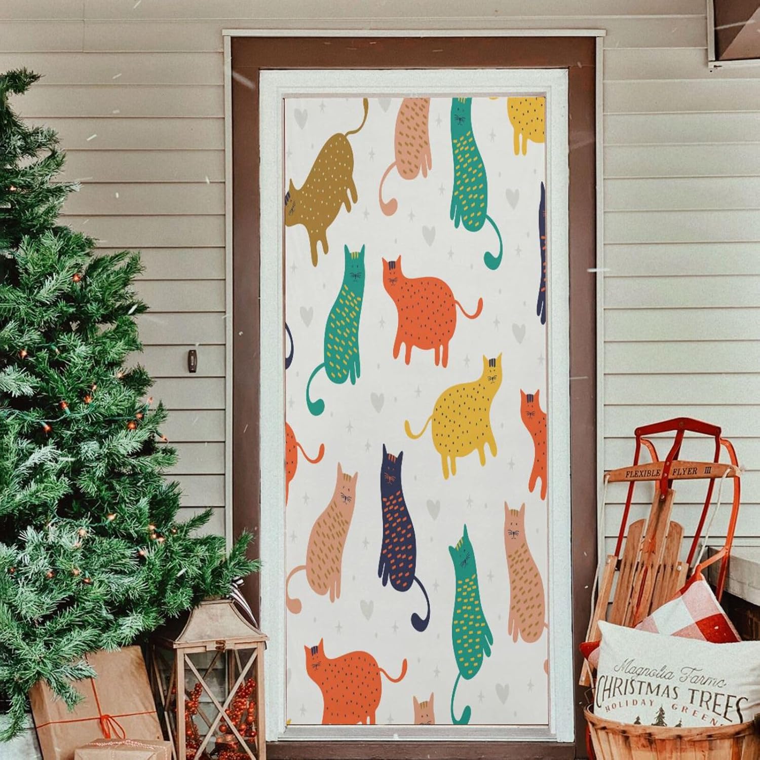 Susiyo Colorful Funny Cat Halloween Door Cover