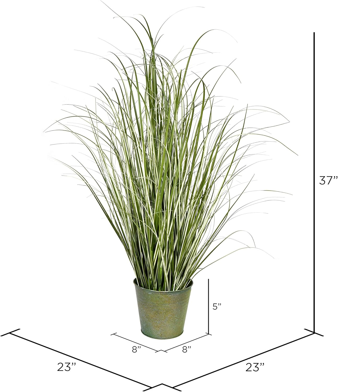 Vickerman 37 Inch Artificial Variegated Green Grass with Iron Pot