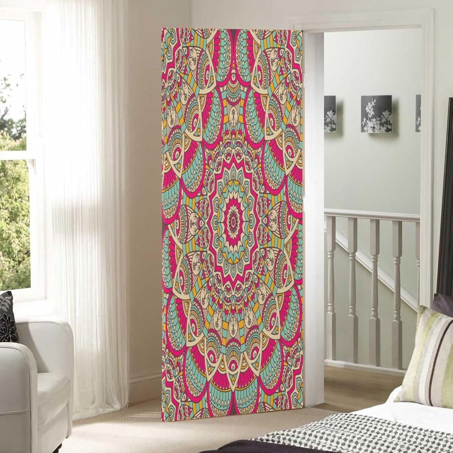 Susiyo Red Vintage Halloween Door Cover Stretch Fabric Door Decor for Home Parties and Holidays