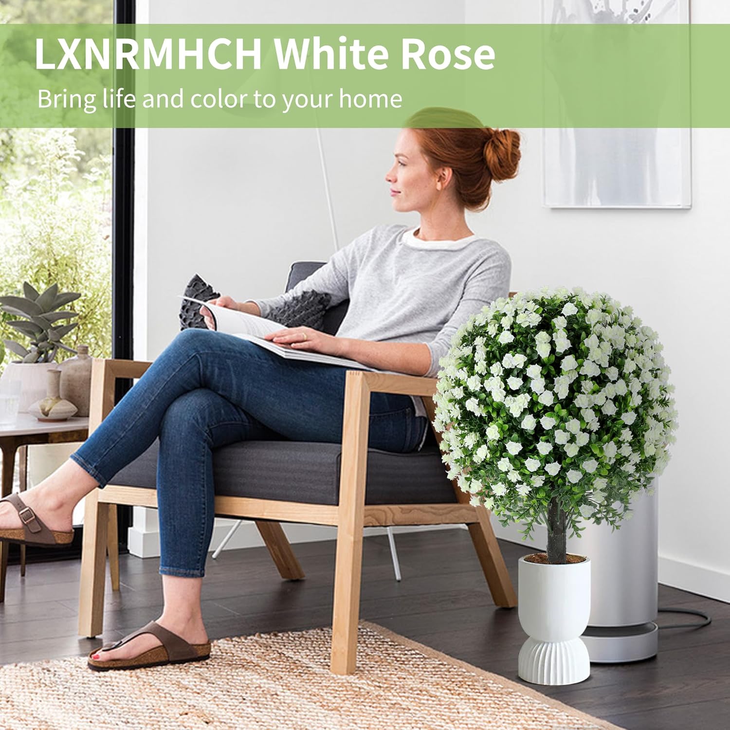 272 Inch Artificial White Rose Topiary Set of 2 with Spike